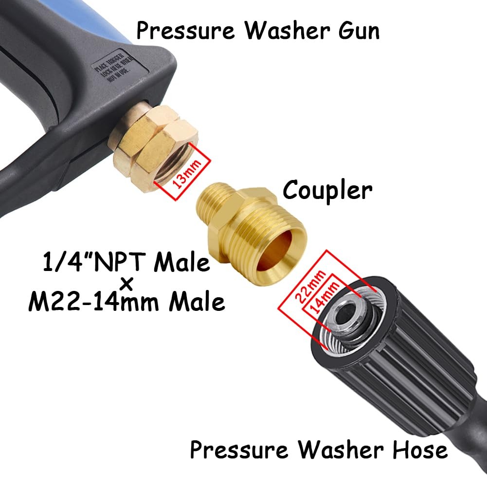 Uenede 2PCS Brass Pressure Washer Coupler, M2214mm Male x 1/4″ NPT Male Threa…