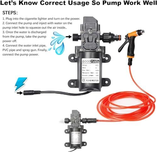 Portable Intelligent Electric Pressure Washer Pump 12V 100W 160 PSI w/ 20FT Hose