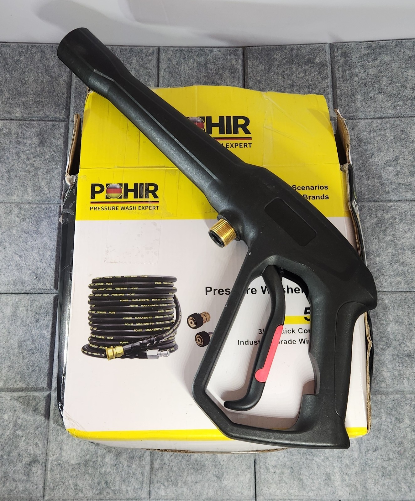POHIR 3/8″ Quality Pressure Washer Hose 50 FT. With Gun