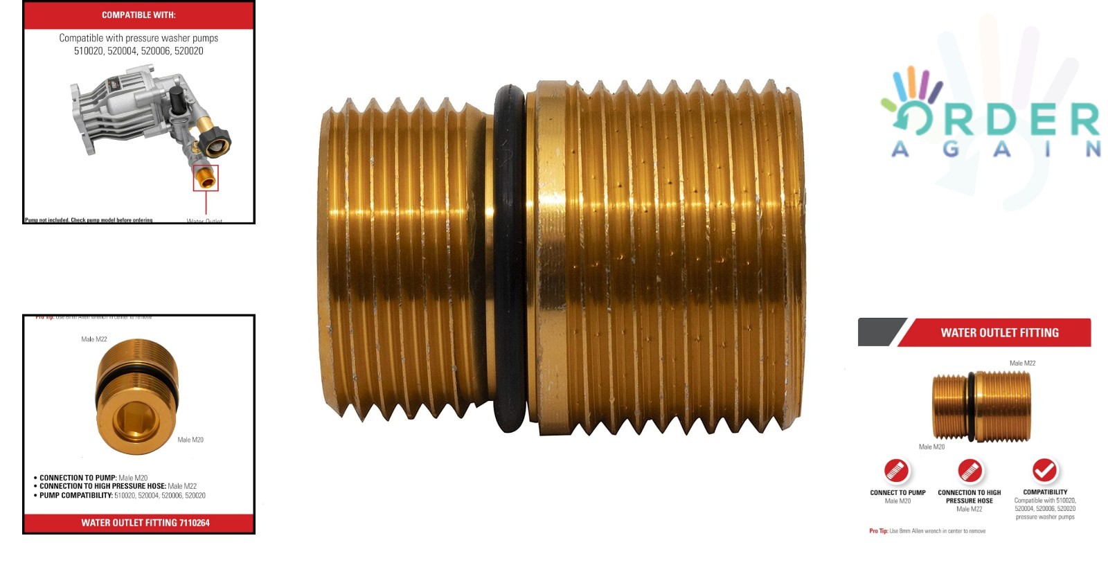 Cleaning Water Outlet Fitting Aluminum Gold Pressure Washer Pump Replacement