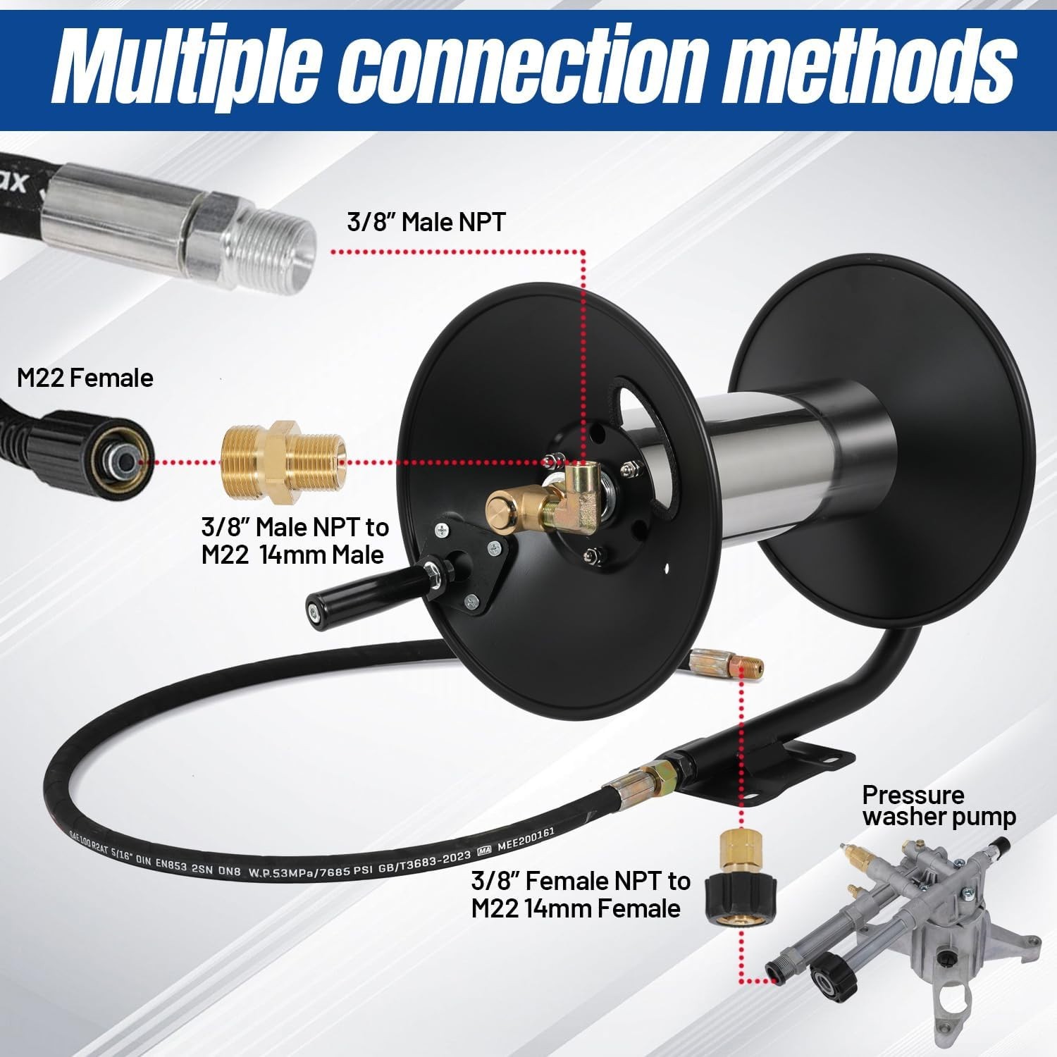 4000 PSI 150FT 3/8″ NPT Pressure Washer Hose Reel Power Washer Hose Reel