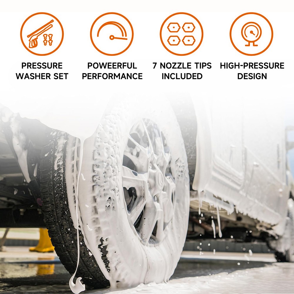 High Pressure Car Power Washer Gun Spray Wand Lance 7 Nozzles and 33ft Hose Kit