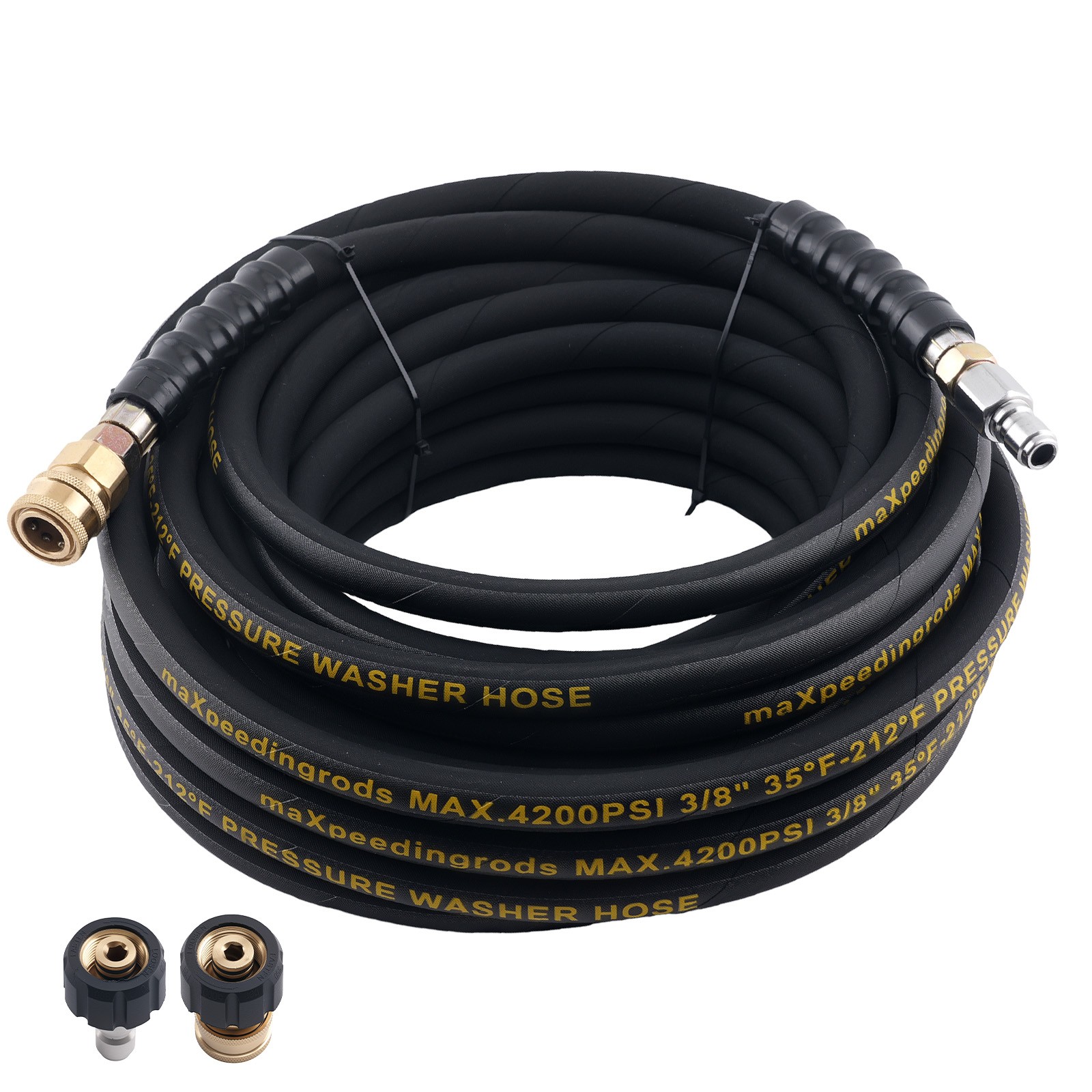 50ft 3/8″ Pressure Washer Hose 4200PSI M22-14mm to 3/8″ Quick Connect Coupler
