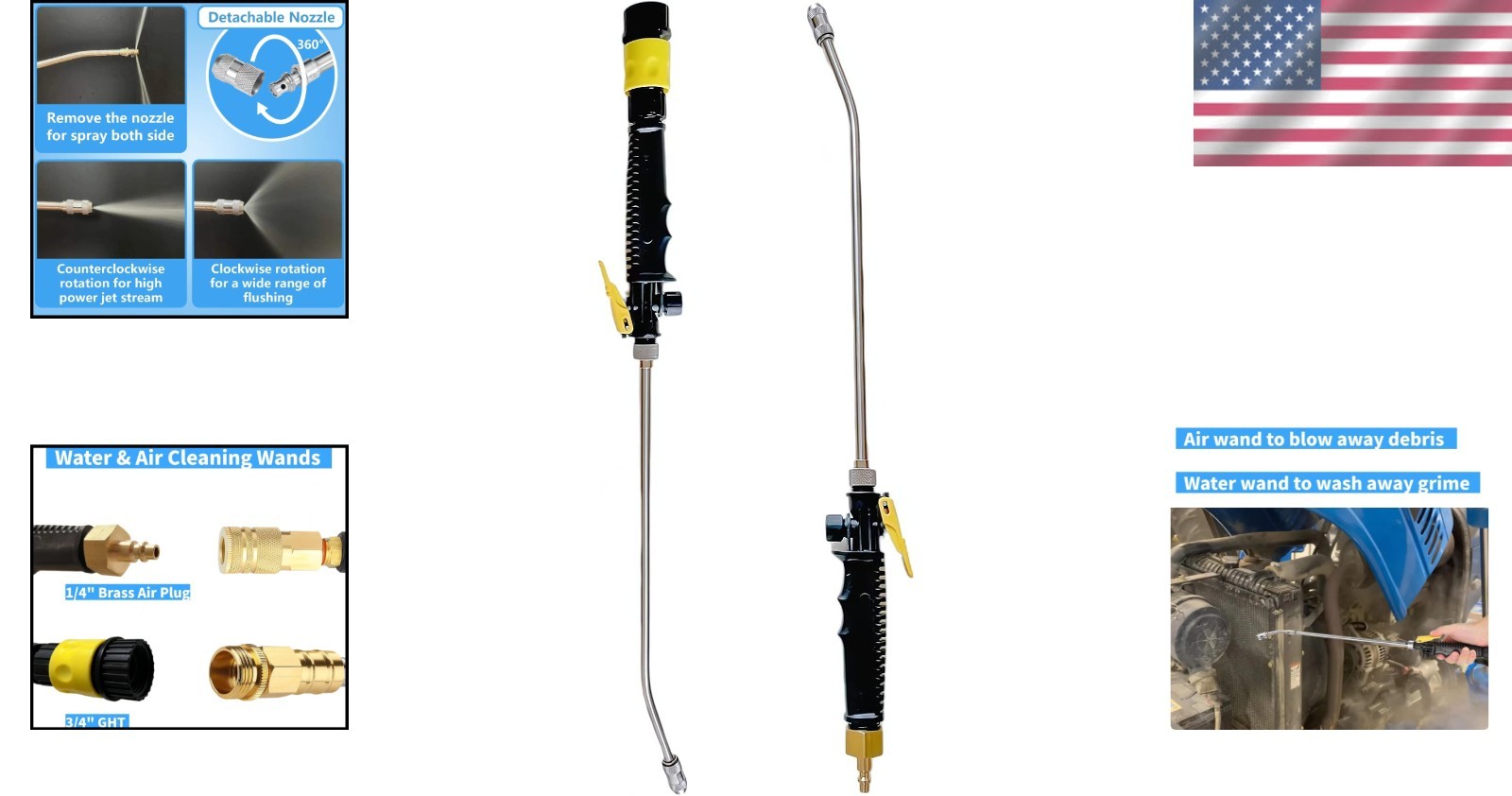 Adjustable Nozzle Heavy-Duty Air & Water Cleaning Wands for Radiators – 2 Pieces