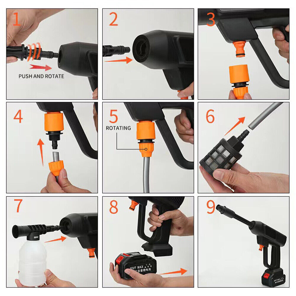 2 Battery Cordless Water Spray Gun Portable High Pressure Car Washer Cleaner 5M