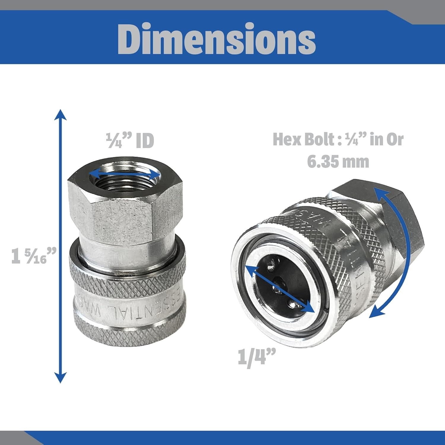 Twin Stainless Steel Quick Connect 1/4” Fittings, 5000 PSI for Pressure Washers