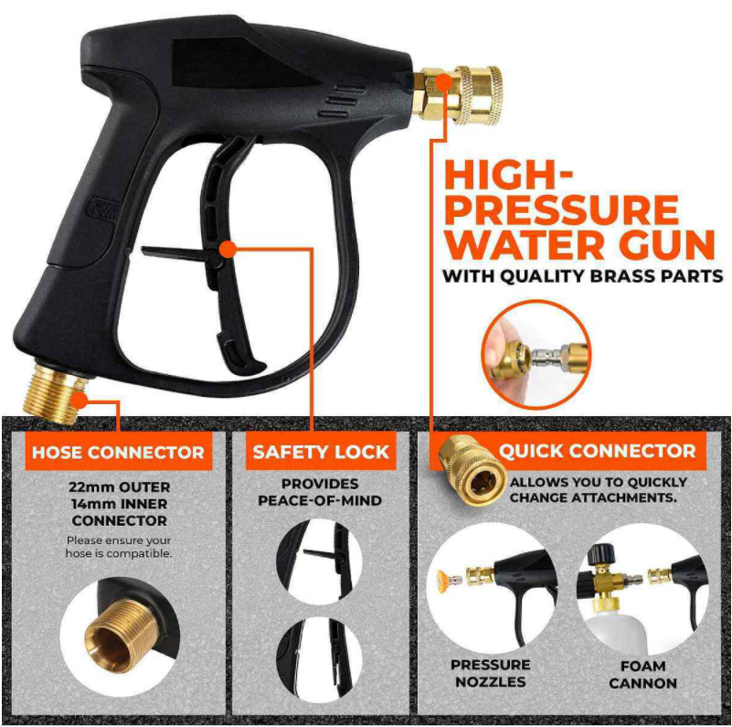 1/4″ Snow Foam Pressure Washer Gun Car Wash Soap Lance Cannon Spray Jet Bottle