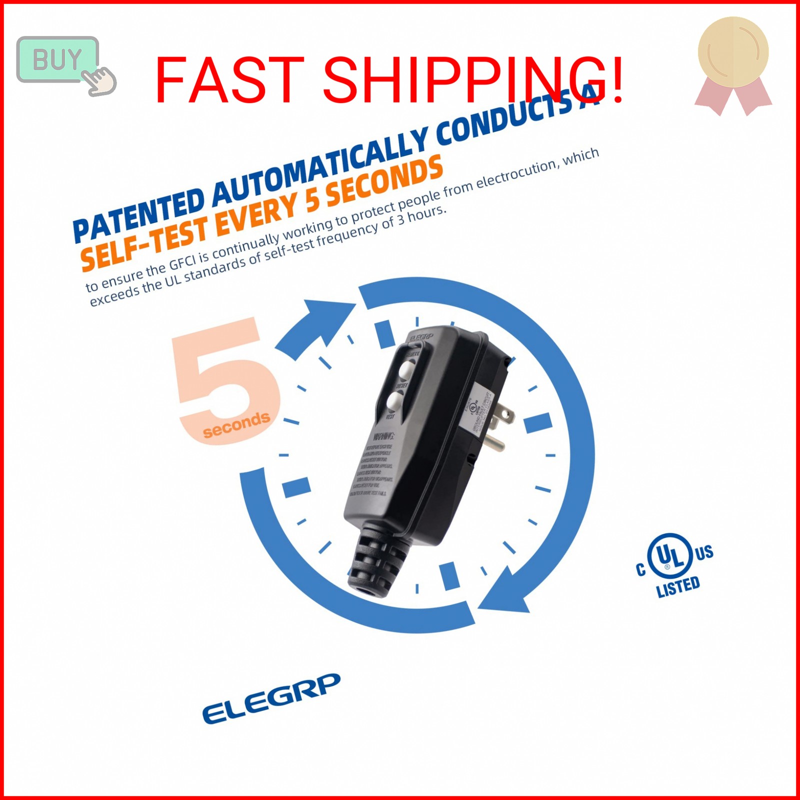 ELEGRP G1215PA G20PASR Patented Auto-Monitoring GFCI Replacement Plug Assembly,