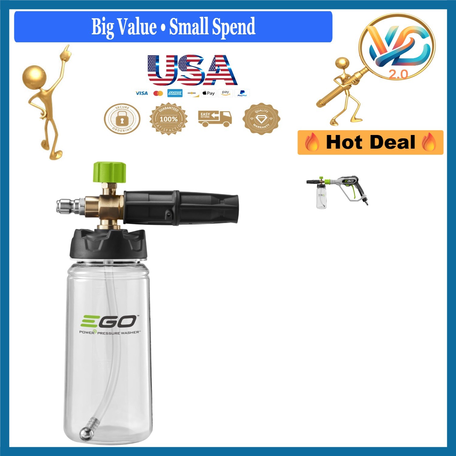 Brass Foam Cannon for 3200PSI Pressure Washer with Adjustable Nozzle