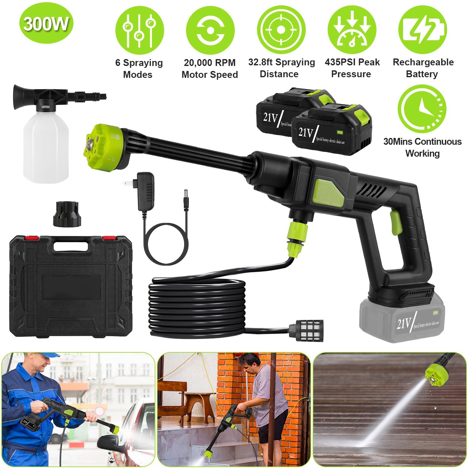 High Pressure Water Sprayer 435PSI Power Car Washer Cleaner with 6-in-1 Nozzle