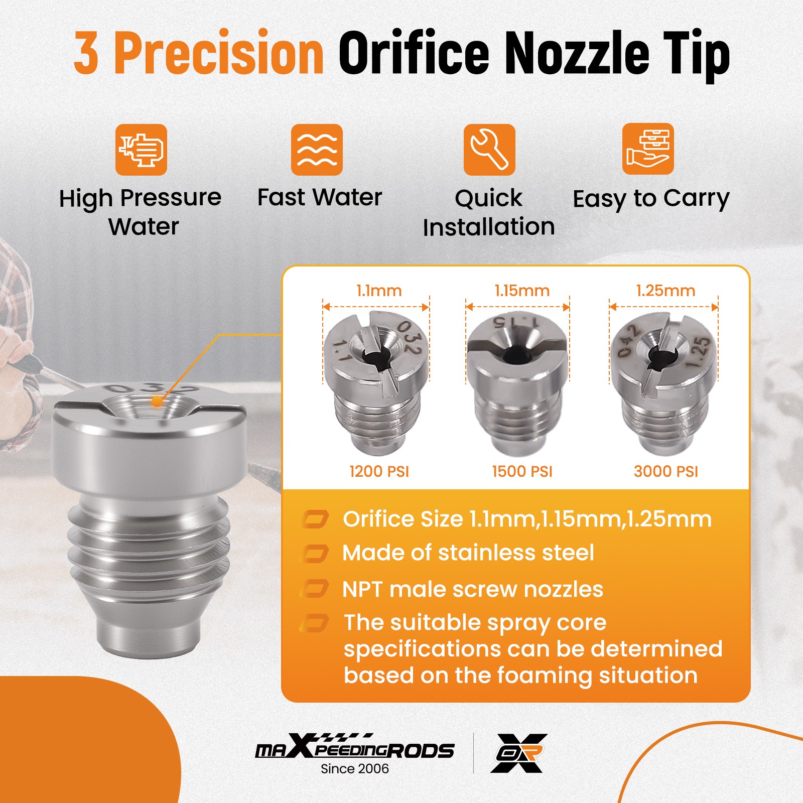 Foam Cannon Orifice Nozzle 1.1/1.15/1.25mm for High Pressure Washer 3000-4000PSI
