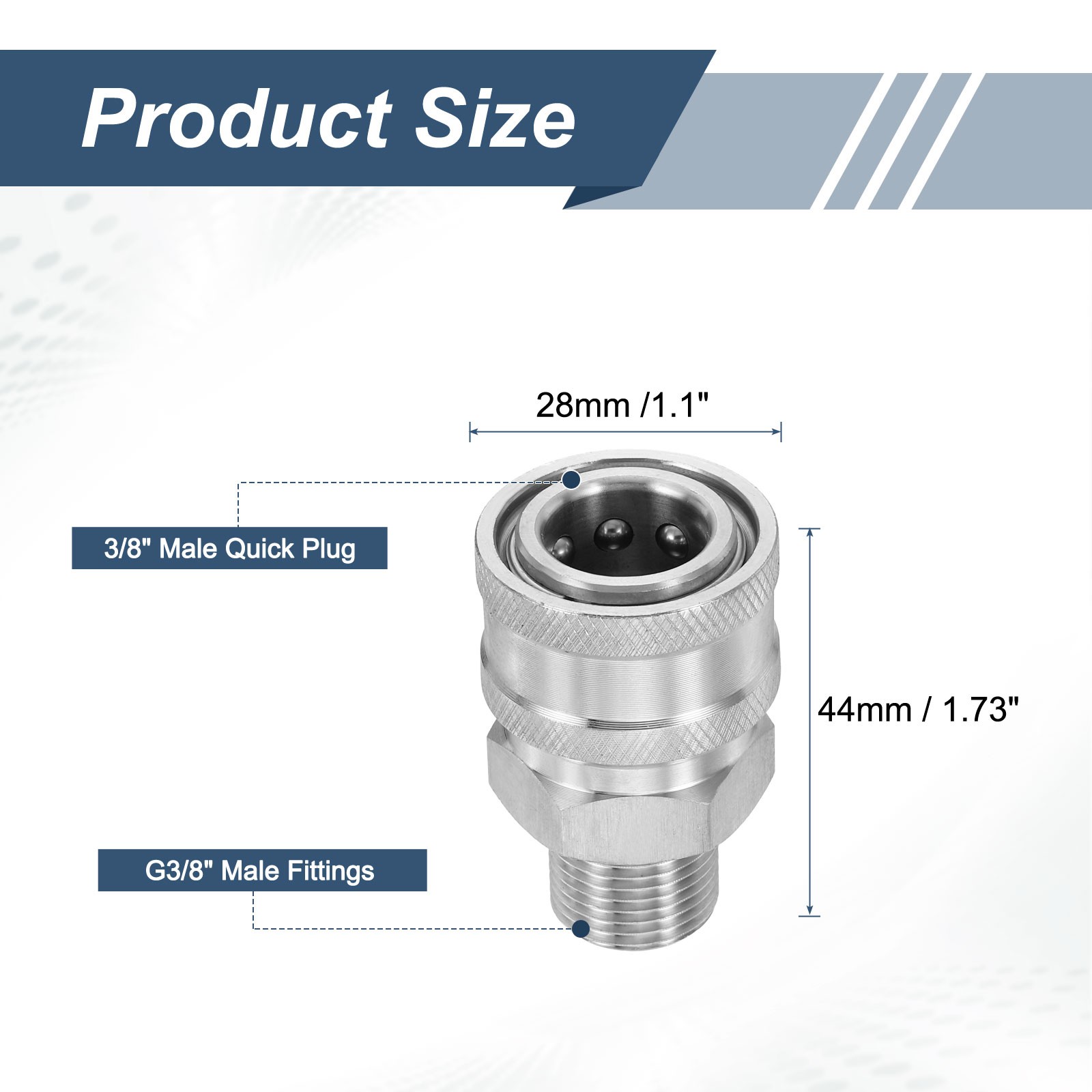 Pressure Washer Adapter, 3/8″ Female Quick Plug to G3/8″ Male Fittings