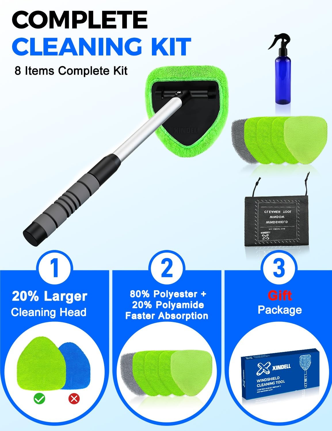 XINDELL Windshield Cleaner Tool – Car Interior Window Cleaning Kit with Exten…