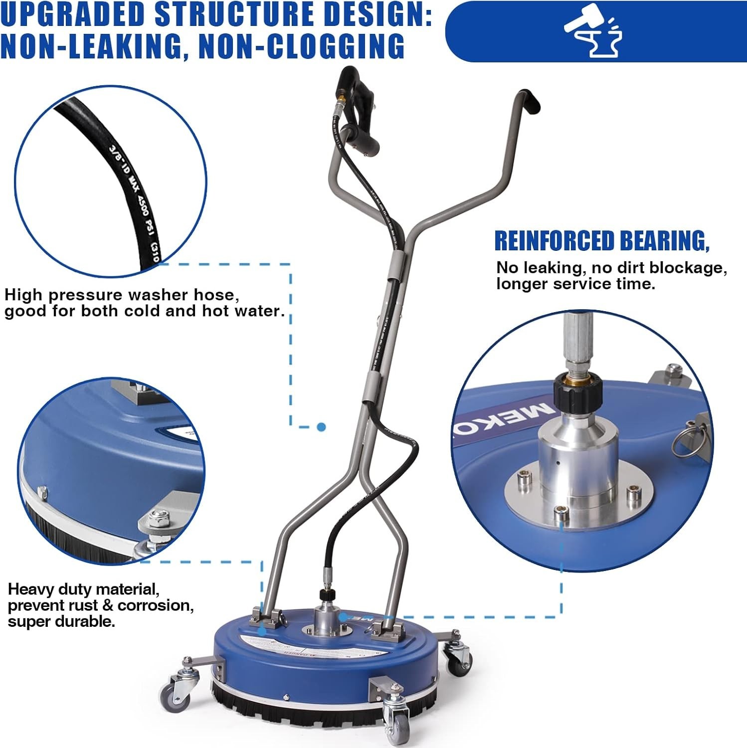 20-Inch Pressure Washer Surface Cleaner, 4500 PSI with Wheels for Efficient P…