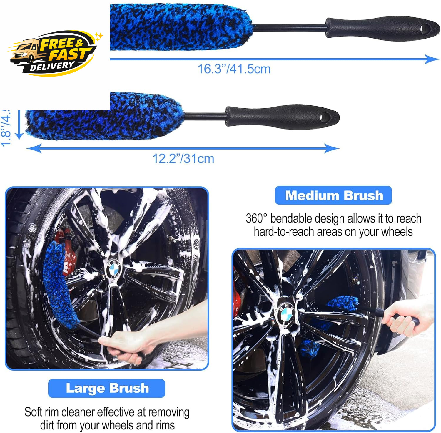 12Pcs Wheel Brush Kit for Cleaning Wheel and Tire, Wheel and Rim Brush, Car
