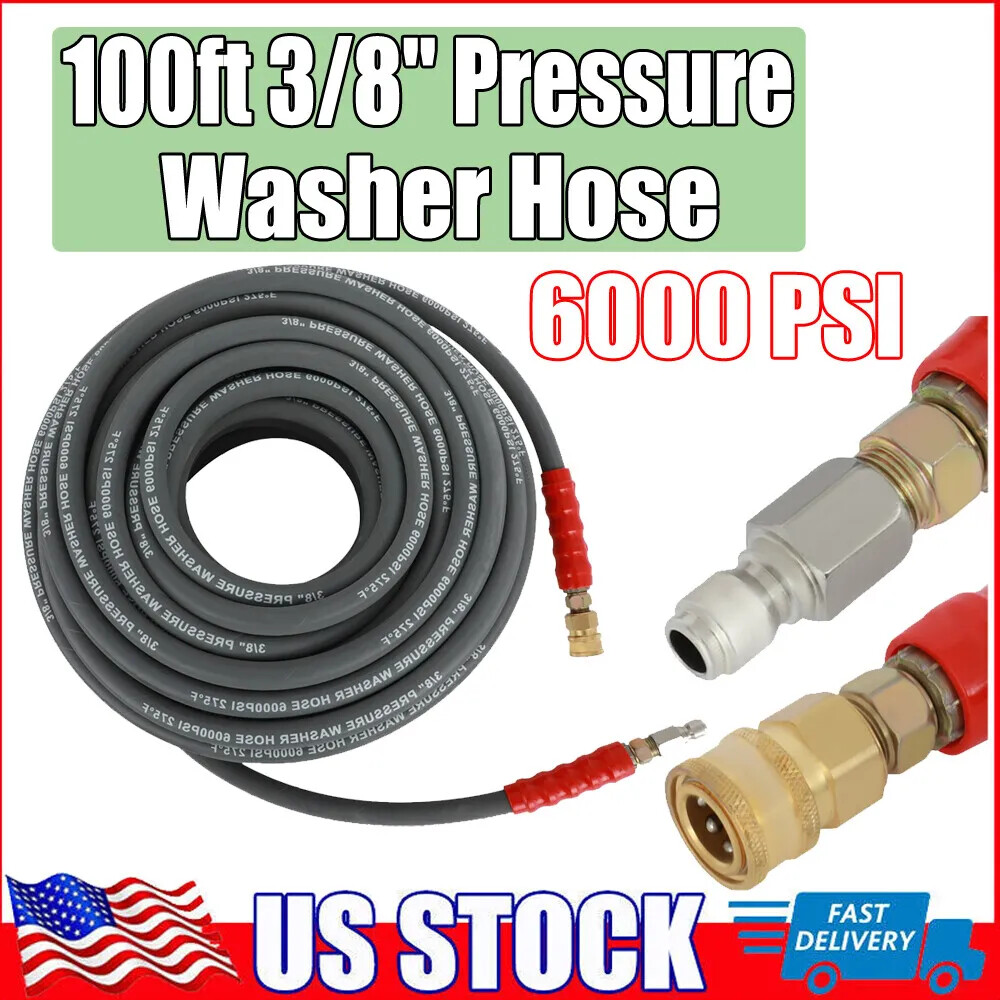 2 Wire Braid Non-Marking 6000psi Hot Water Pressure Washer Hose 3/8″ x 100ft