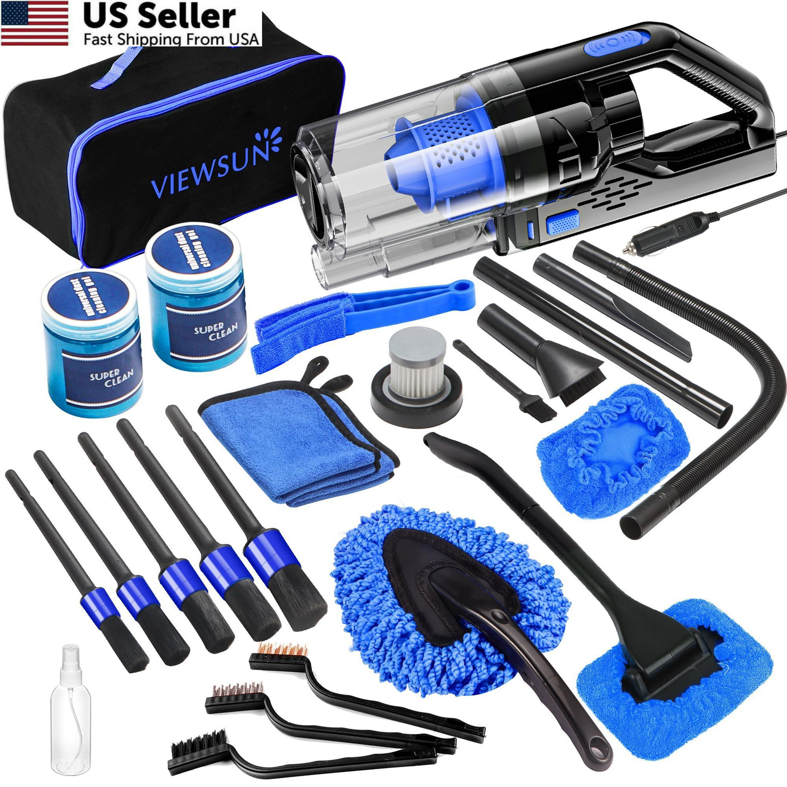 Viewsun Car Cleaning Kit, Interior 19 PCS with Corded vacuum, Blue