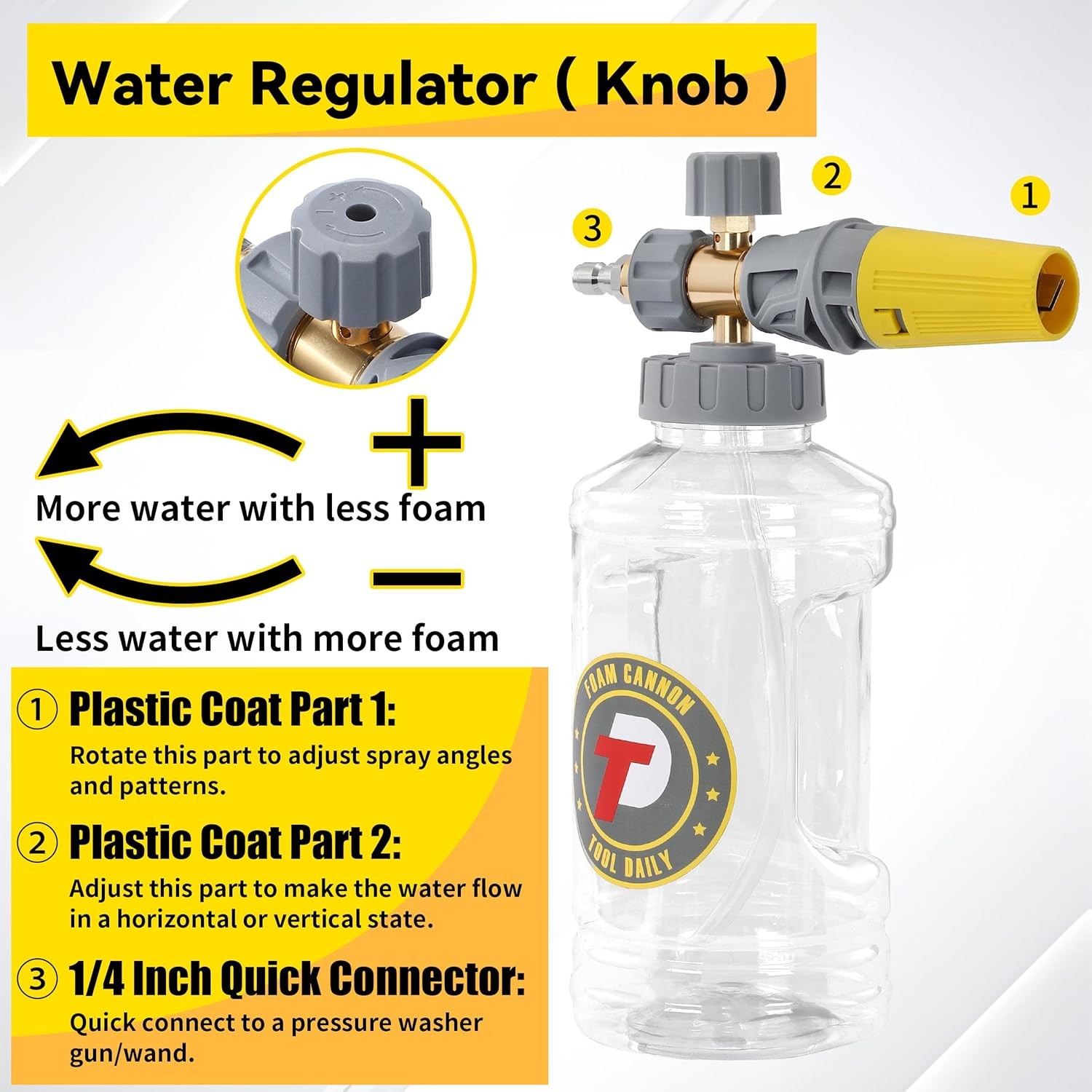 Tool Daily Foam Cannon with Pressure Washer Gun, Dual Connector Accessory, Power
