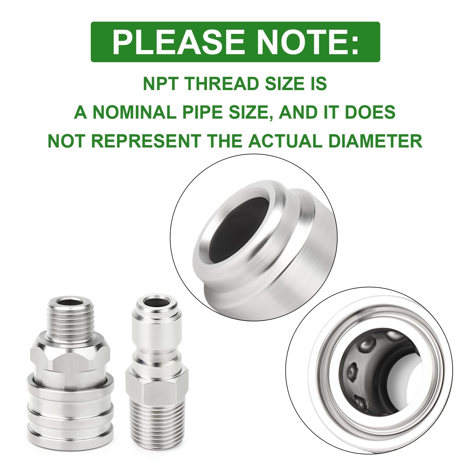 6PCS 304 Stainless Steel 1/4″ Female NPT High Pressure Washer Quick Connect C…