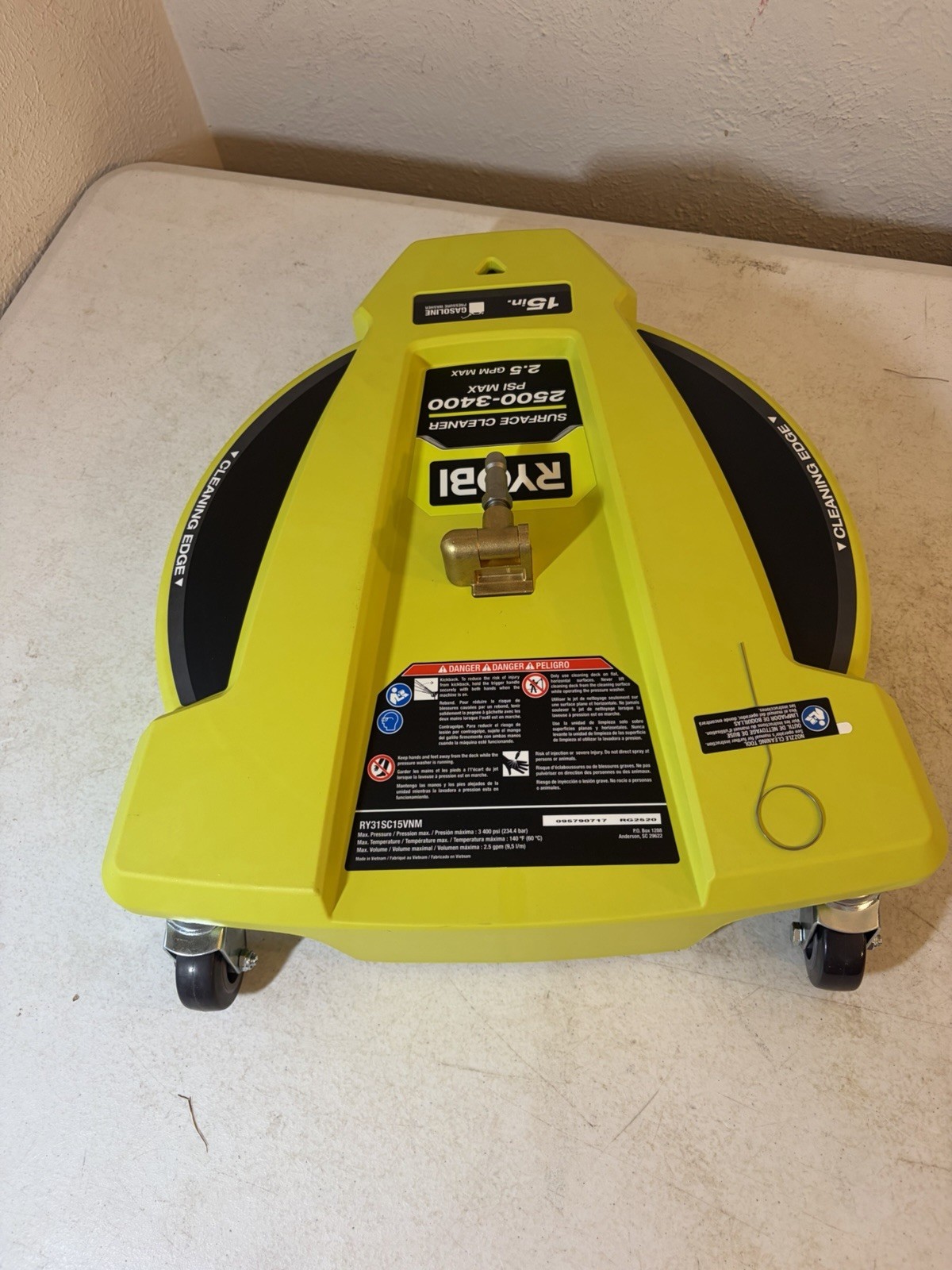 RYOBI 15 in. 3400PSI Gas Pressure Washer Surface Cleaner W/ wheels RY31SC15