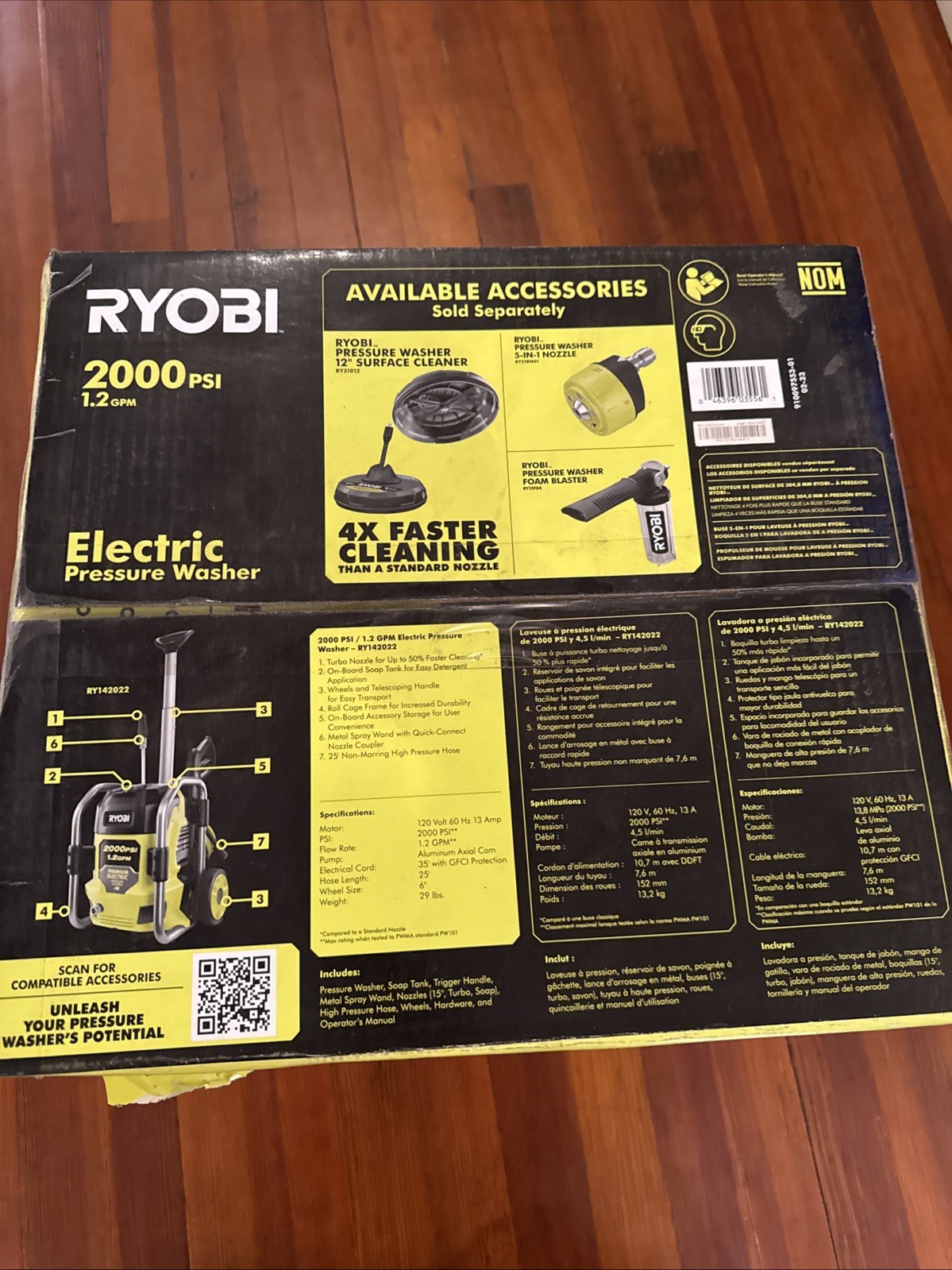 RYOBI 2000 PSI 1.2 GPM Cold Water Electric Pressure Washer New Damaged Box