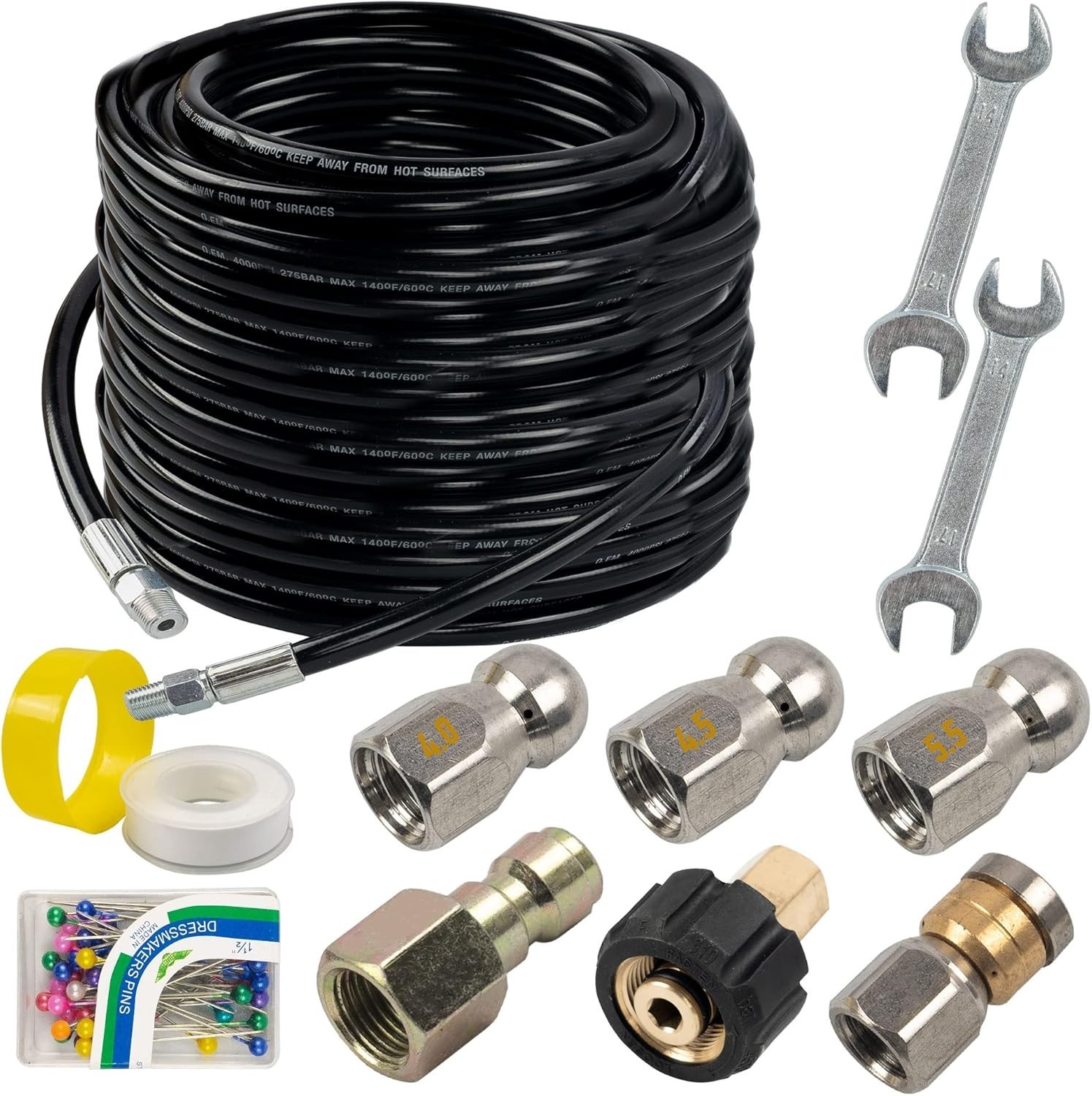100FT Sewer Jetter Kit for Pressure Washer – 4000 PSI with Nozzles & Accessories