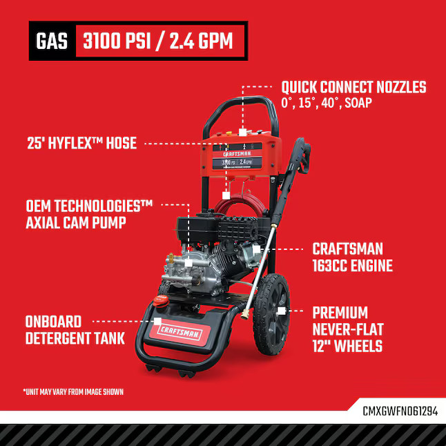 CRAFTSMAN (49-State) 3100-PSI 2.4-GPM Cold Water Gas Pressure washer with 4 Spra