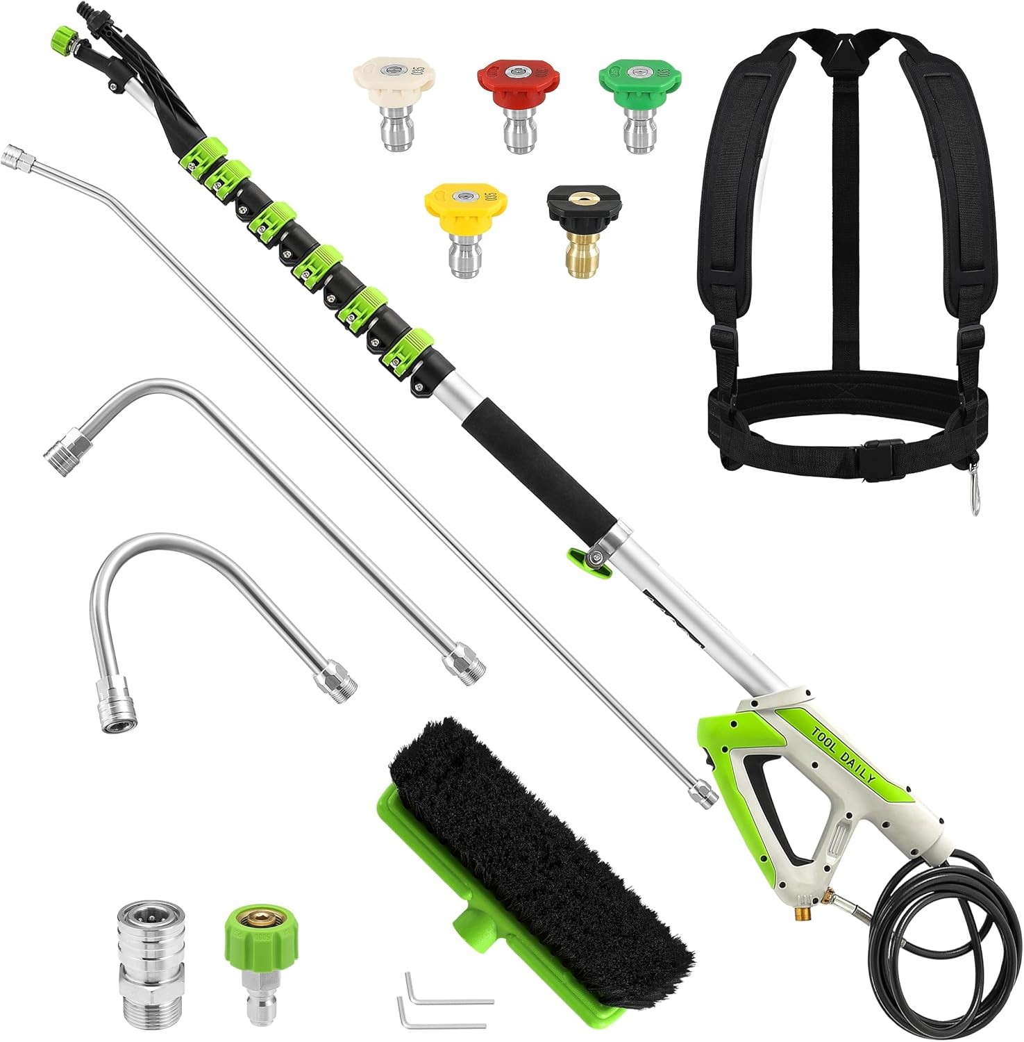 21FT Telescoping Pressure Washer Wand with Brush, Power Washer Extension Wand