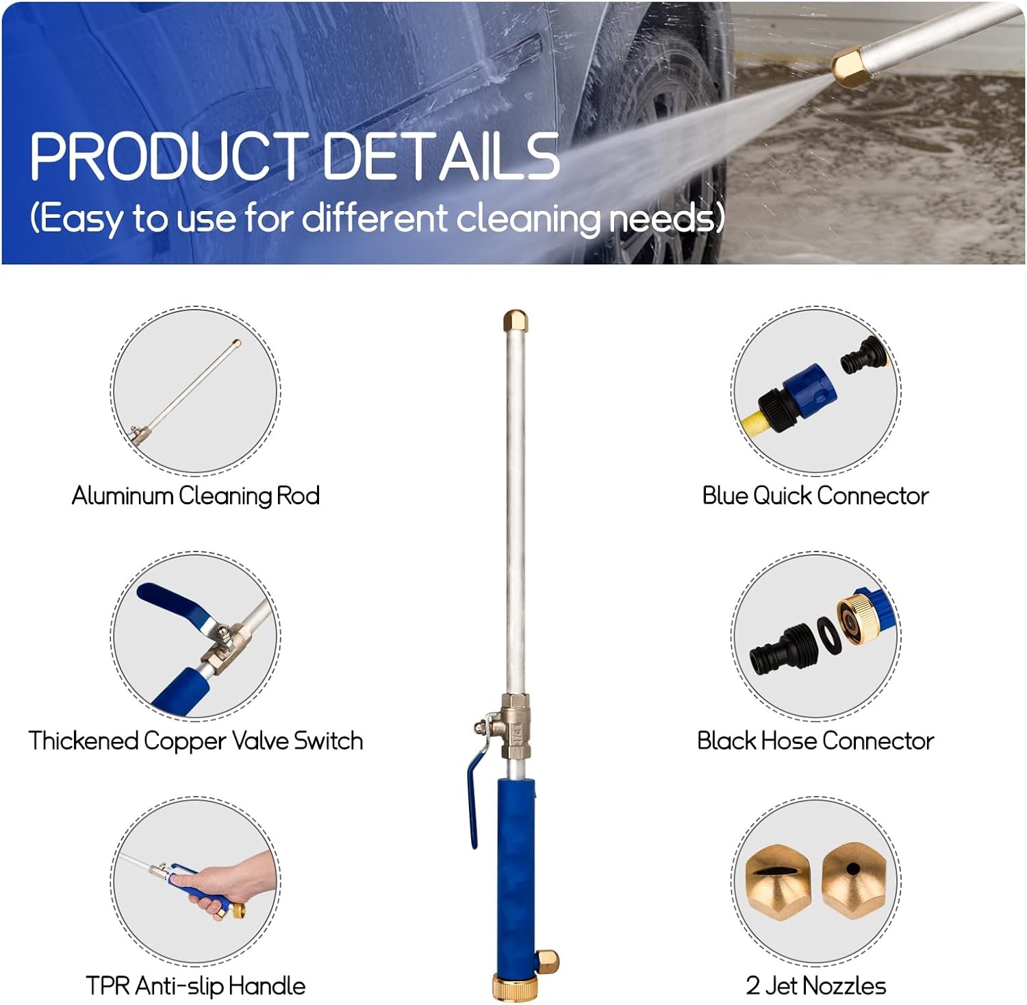 2-in-1 Hydro Jet Garden Hose Power Washer Wand High Pressure Water Nozzle