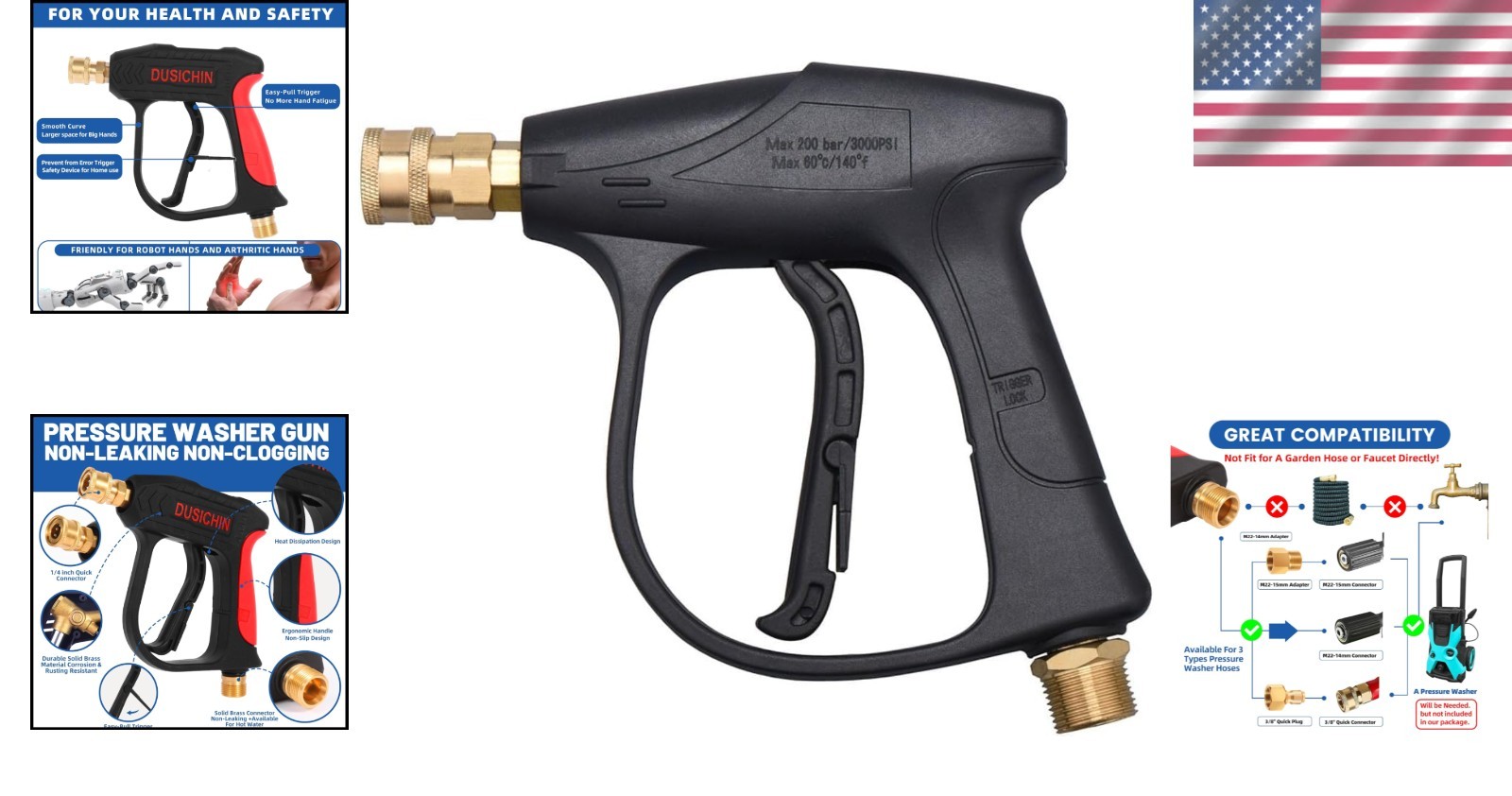High Pressure Washer Gun 3000 PSI with Brass Fitting for Effortless Cleaning