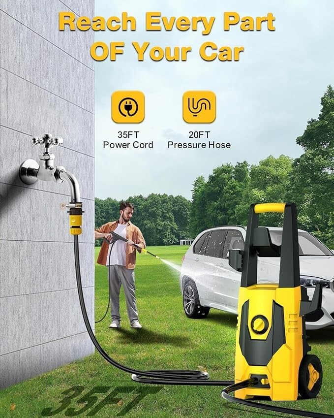 AgiiMan Electric Pressure Washer – 4500PSI Max 3.1 GPM Power Washer With 35FT Po
