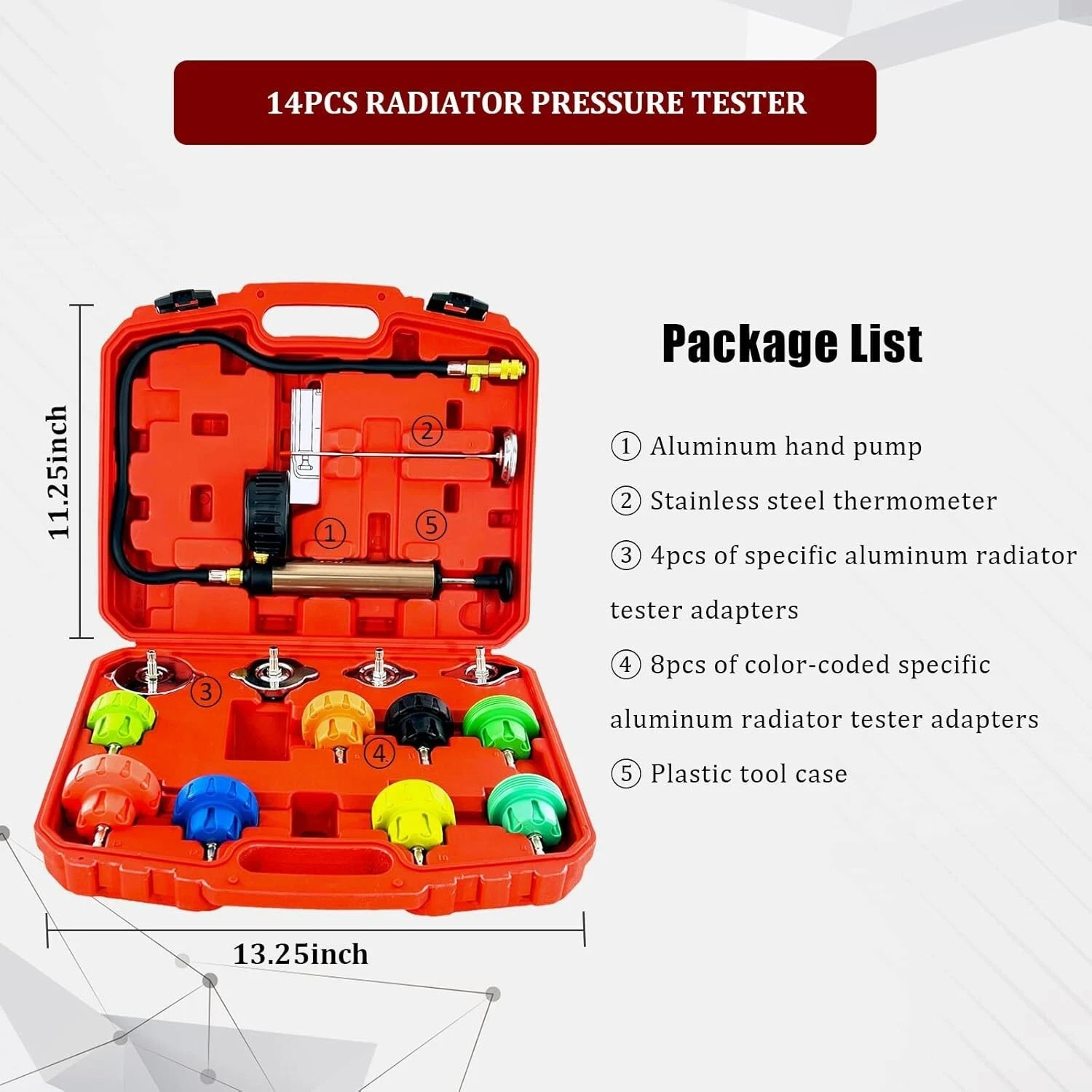 Kit de 14 herramientas para comprobar fugas de presión de radiador, para la dete
