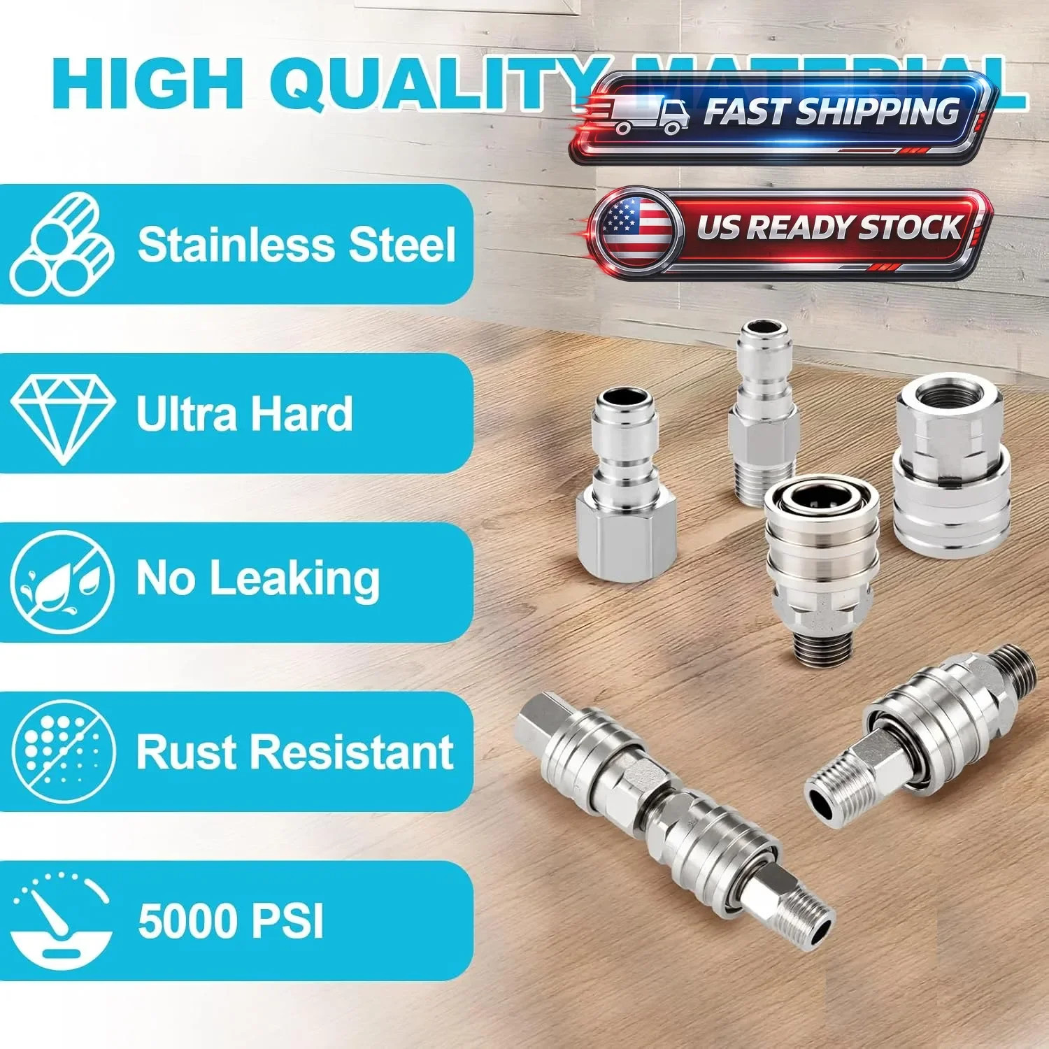 4Pcs NPT 1/4 Inch Pressure Washer Adapter Stainless Steel Quick Connect Fitting