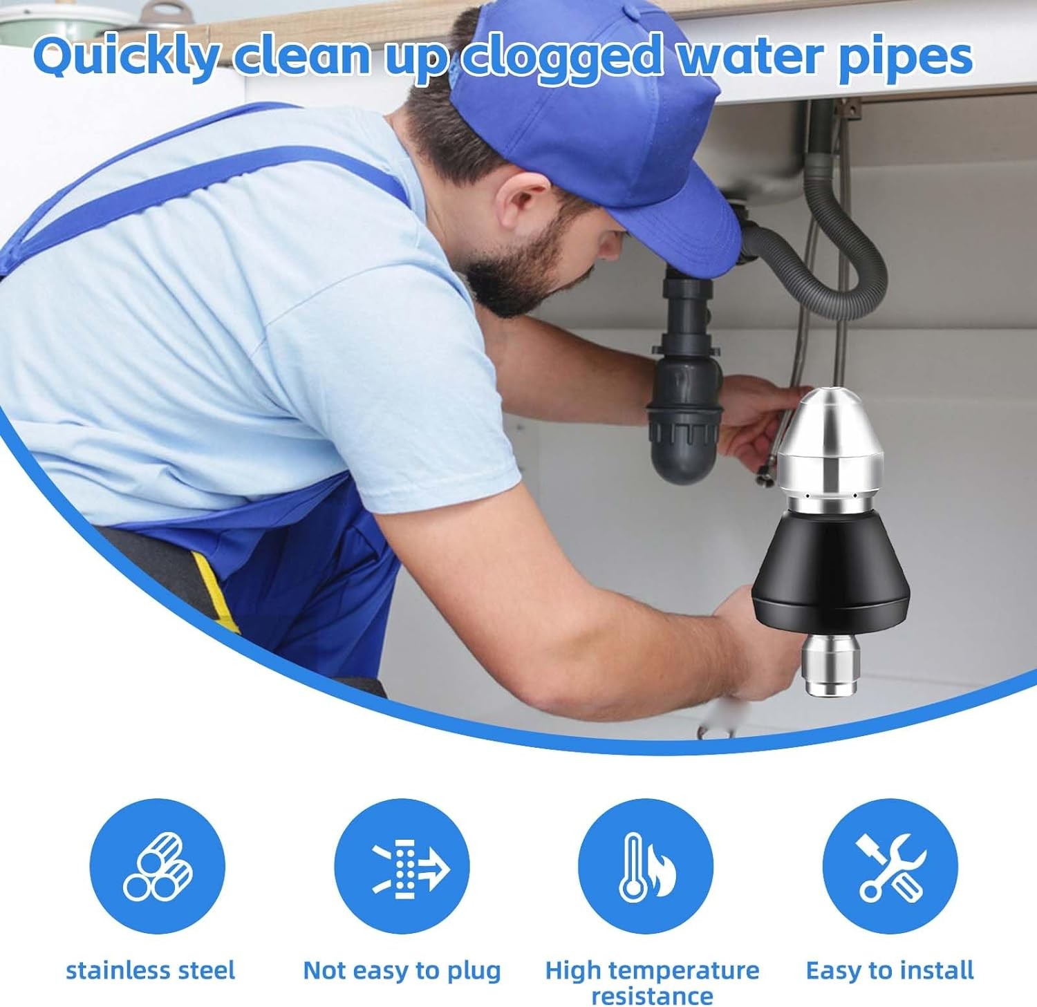 1-3x Stainless Steel High Pressure Nozzle Sewer Pipe Flusher Car Washing Machine