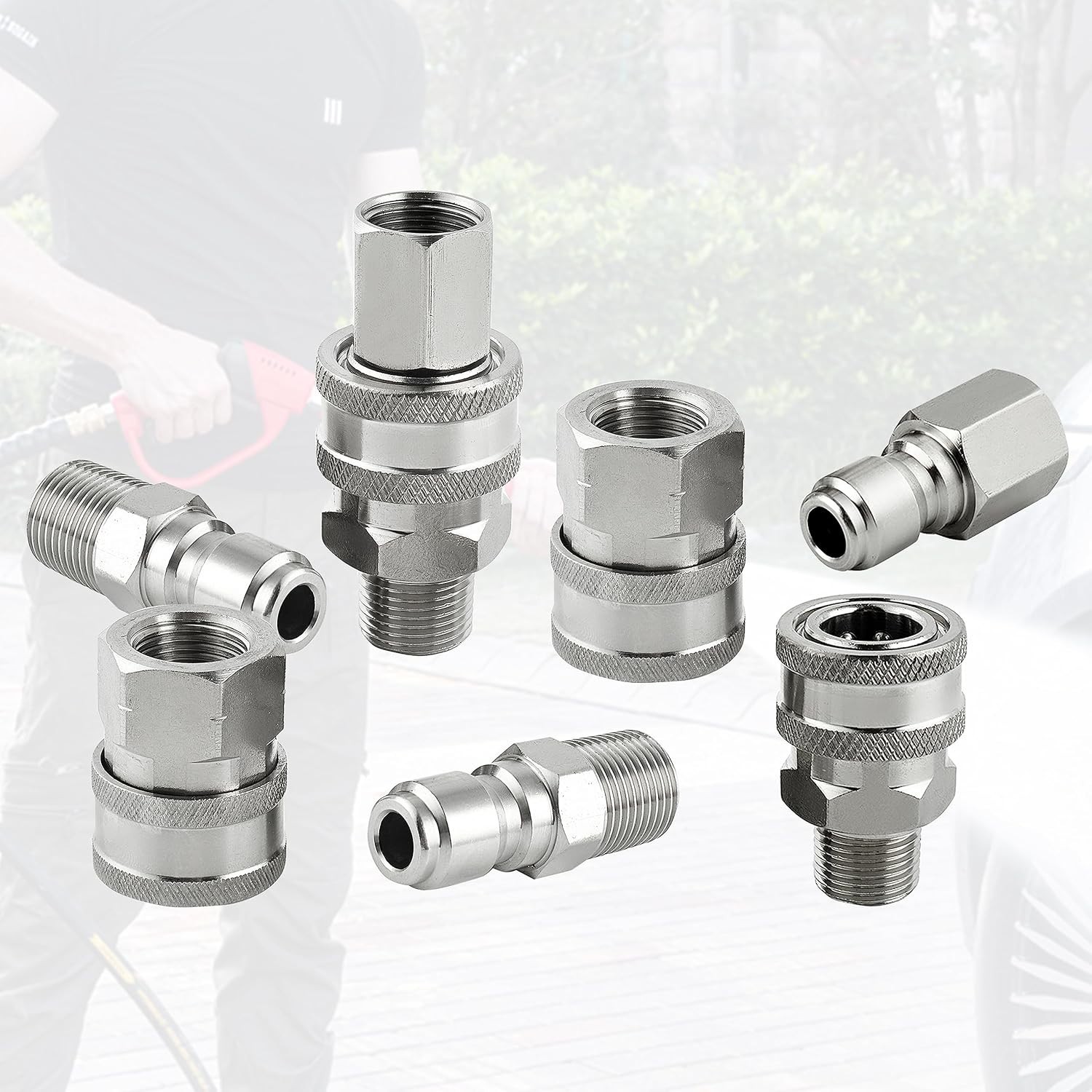 8-Piece Stainless Steel Pressure Washer Quick Connect Fittings Set – 3/8 Inch