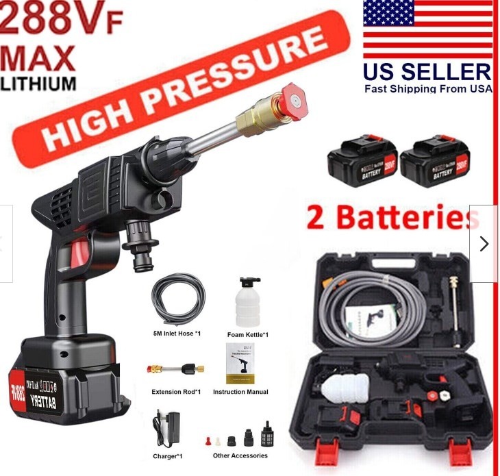 Cordless Electric High Pressure Water Spray Gun Portable Car Washer Cleaner Tool