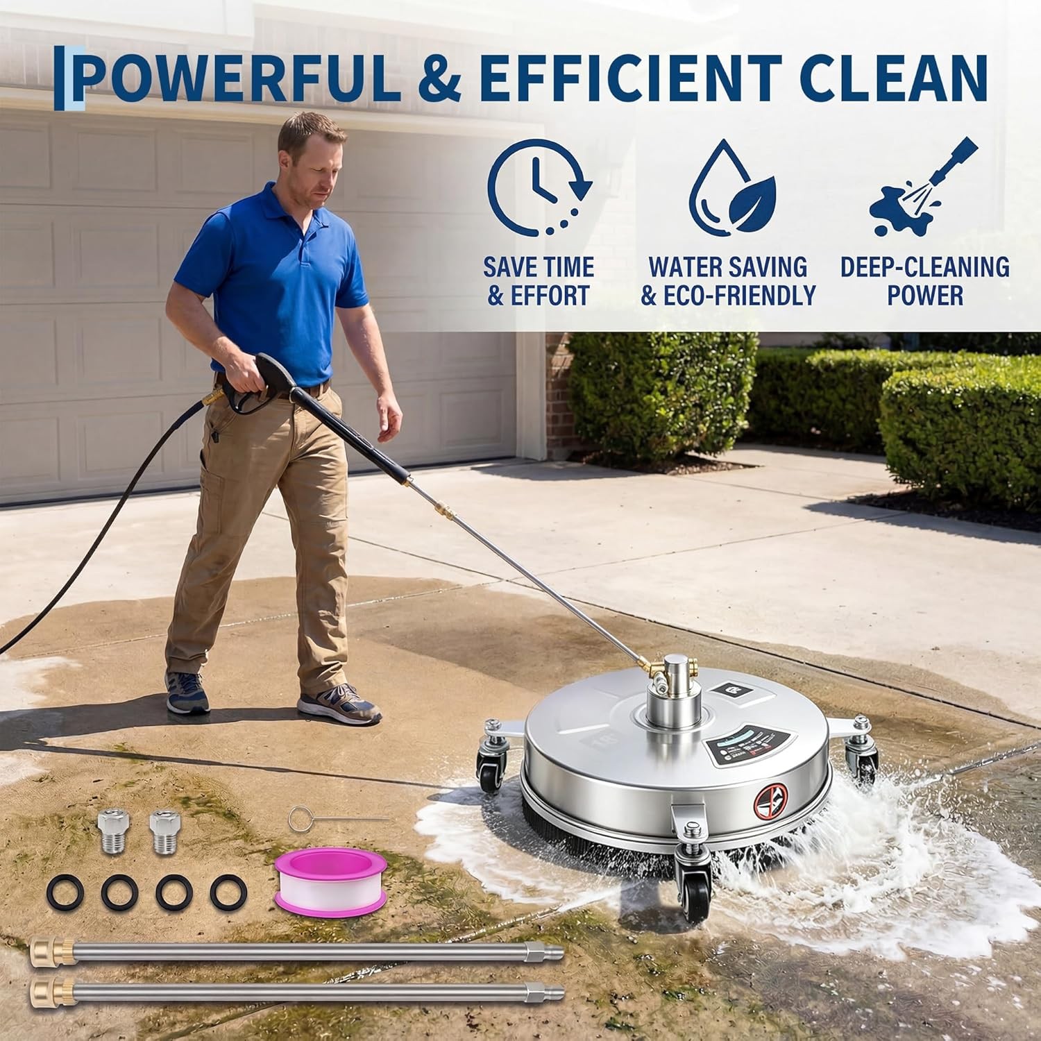 18″ Patio Pressure Washer Surface Cleaner with 4 Wheels Stainless Steel 4000 PSI