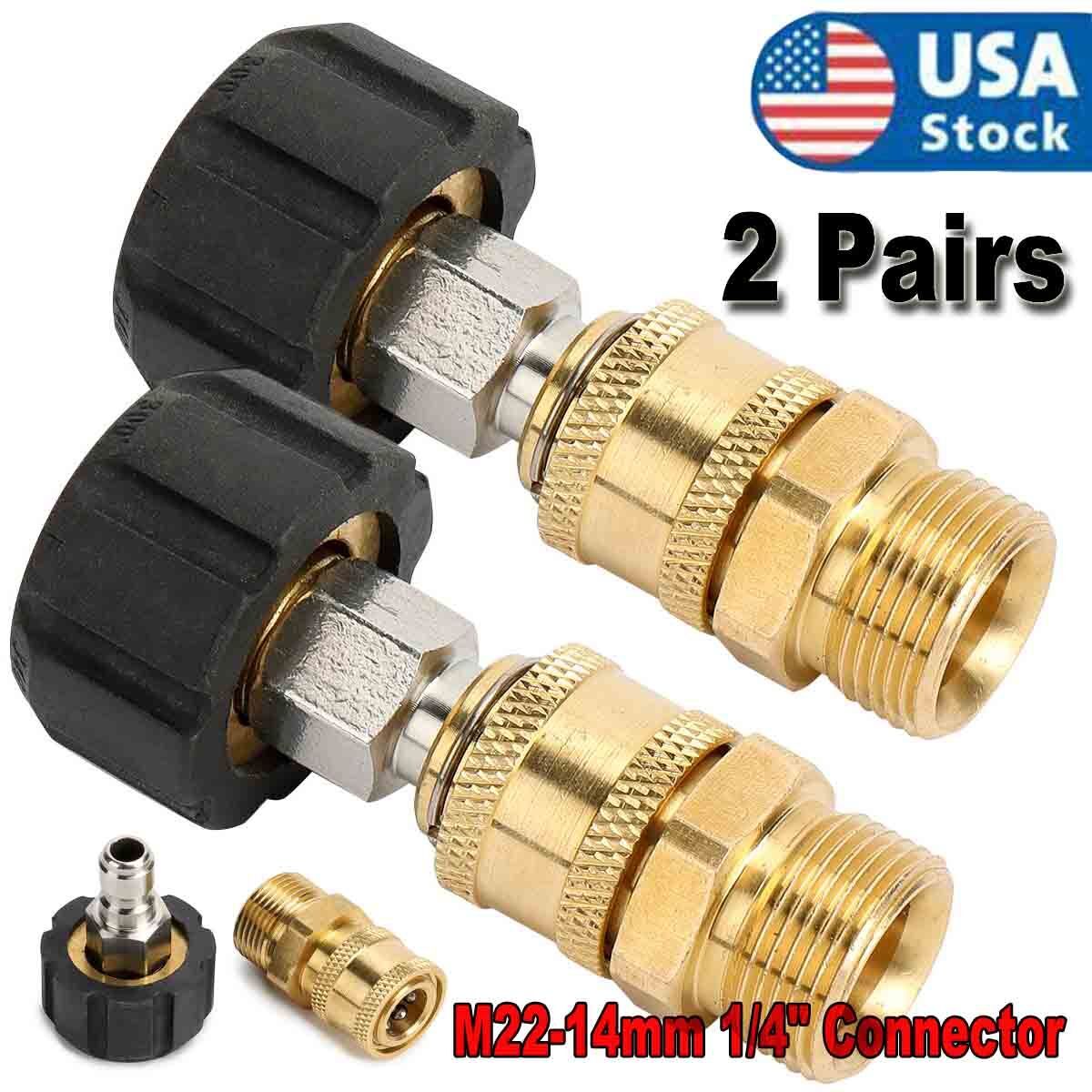 2 Pairs Pressure Washer Hose Connector Adapter Quick M22 to 1/4″ Gun to Wand