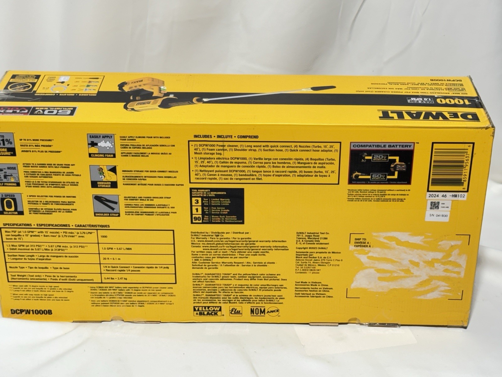 Brand New DeWALT DCPW1000B 60V FLEXVOLT 1000PSI Cordless Power Cleaner TOOL ONLY