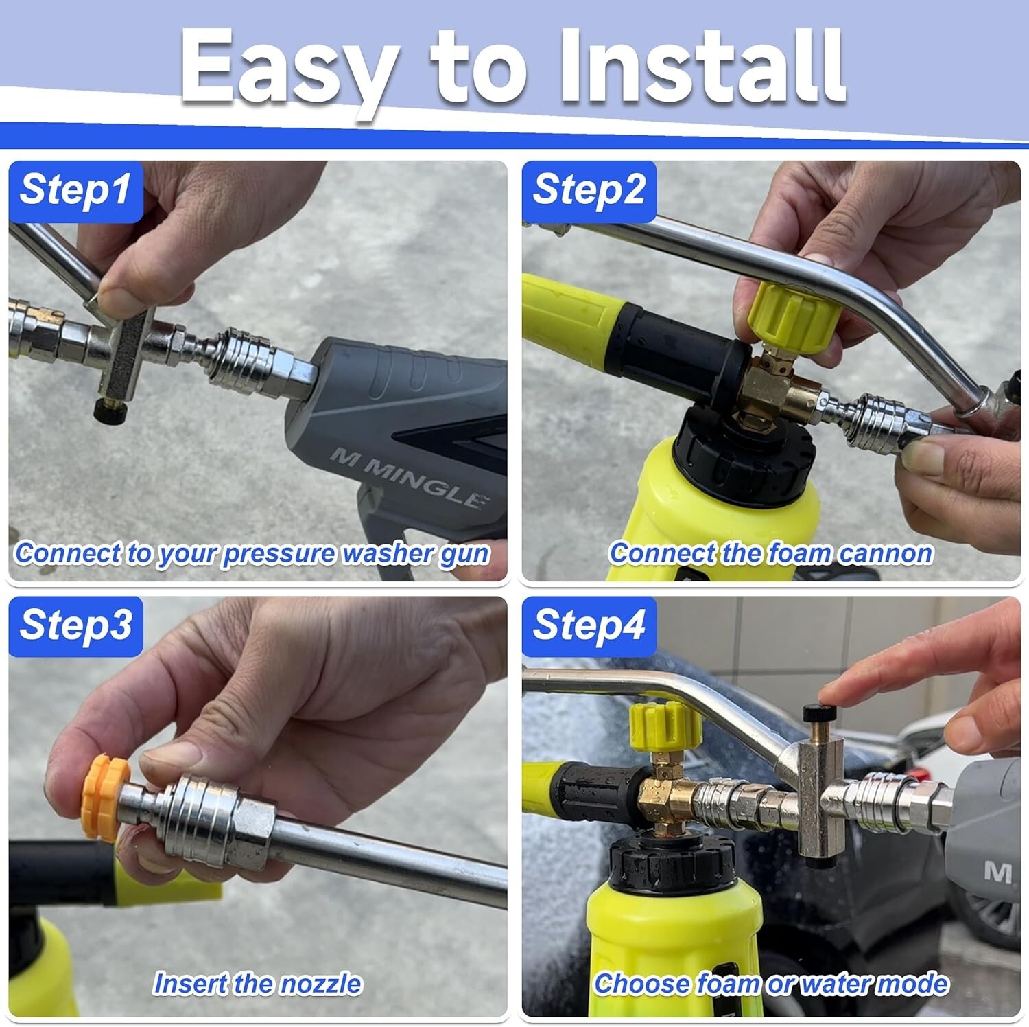M MINGLE Foam Cannon for Pressure Washer with Dual Connector Accessory, Power…
