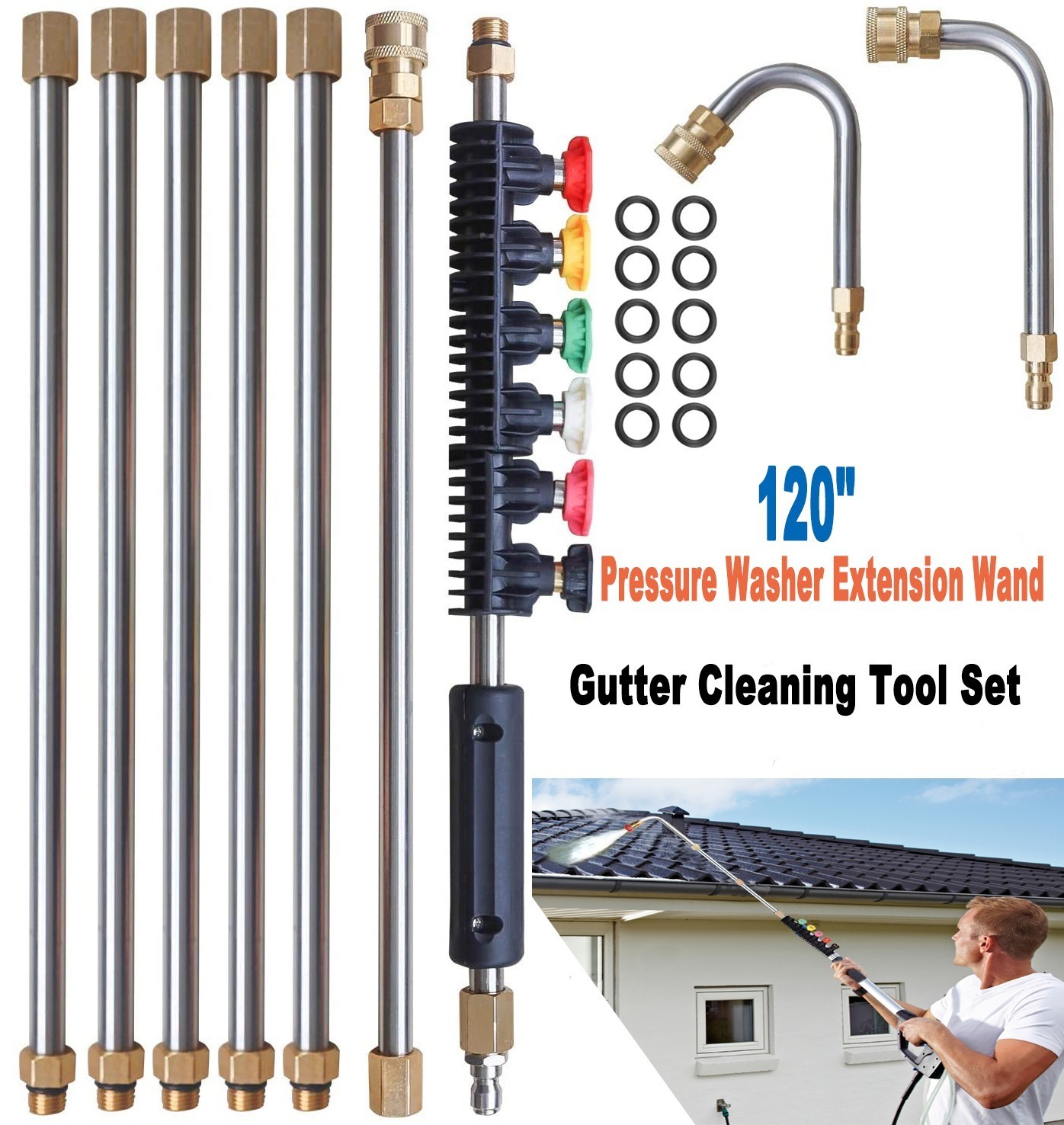 High Pressure Washer Gun Extension Wand Lance Gutter Cleaner Nozzles Kit 4000PSI