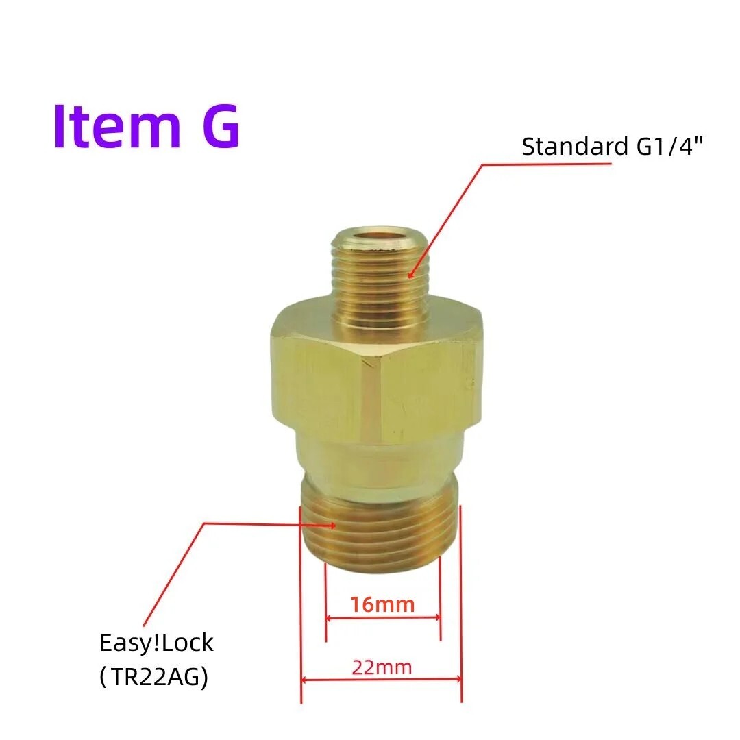 TR22 Brass Adapter M22 G1/4’’G3/8’’ Thread Connector Fit for Easy Lock/Karcher