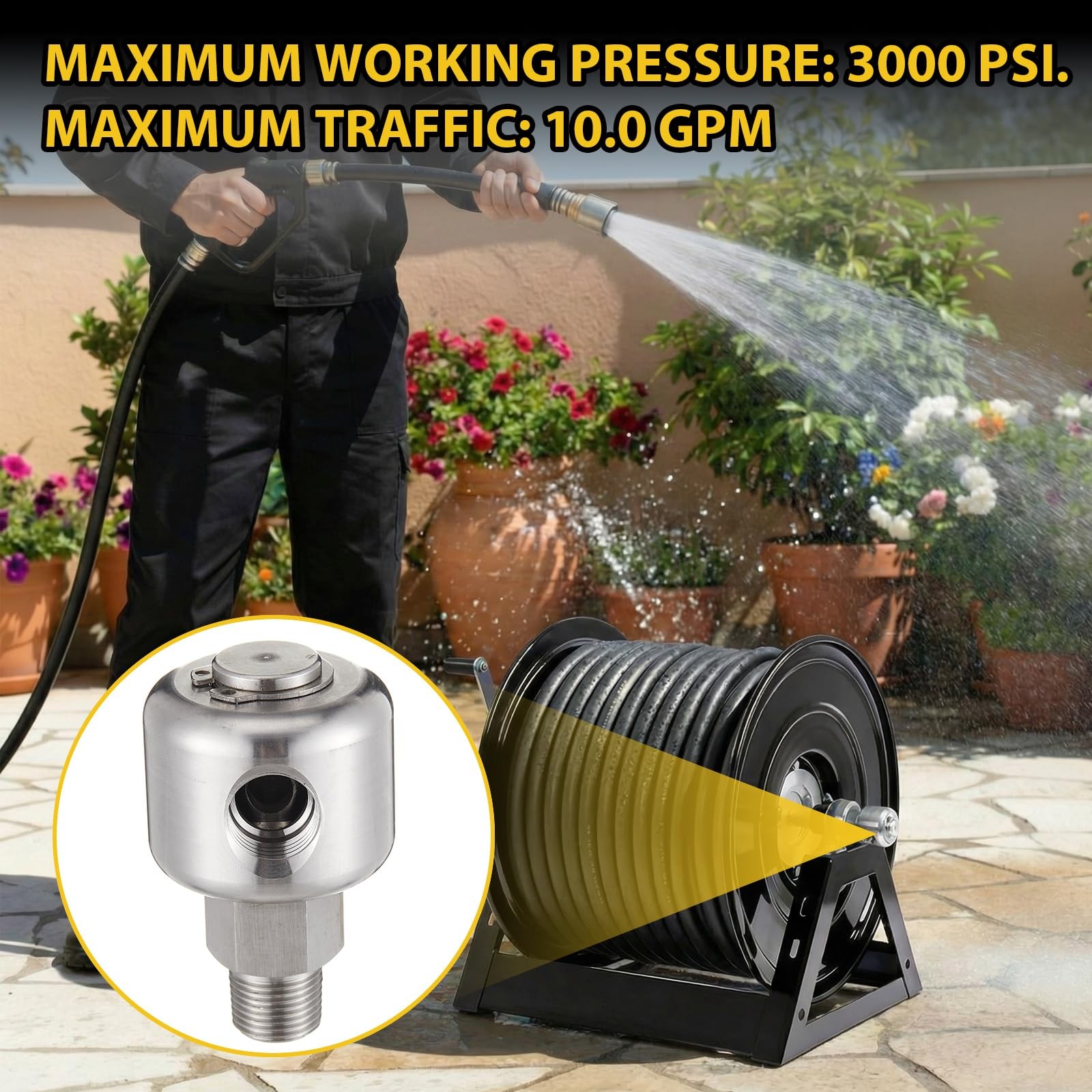 3/8 In NPT Stainless Steel Hose Swivel Male To Female Adapter 3000PSI 1 PCS