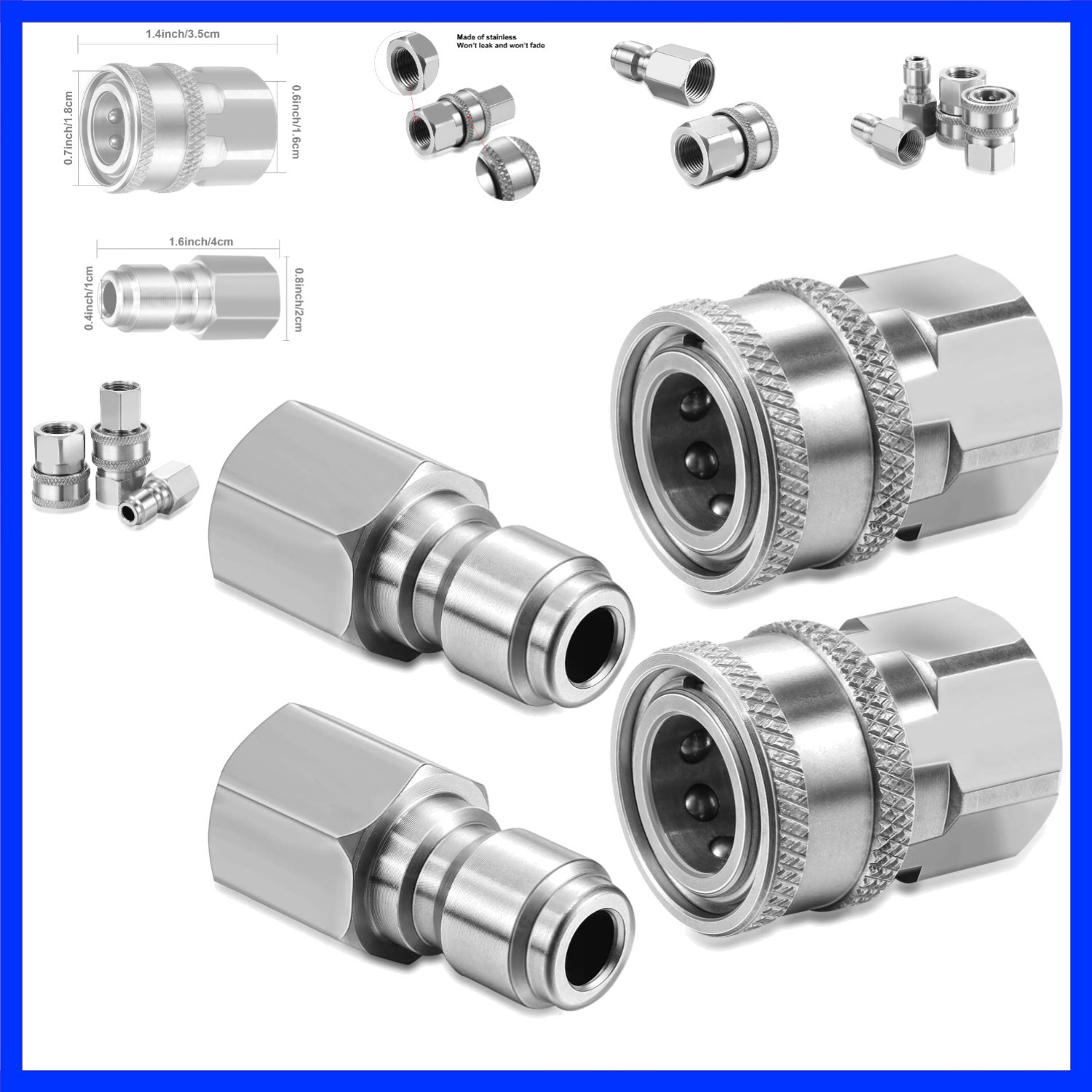 2 Sets NPT 3/8 Inch Pressure Washer Quick Connector Kit Stainless Steel Press…