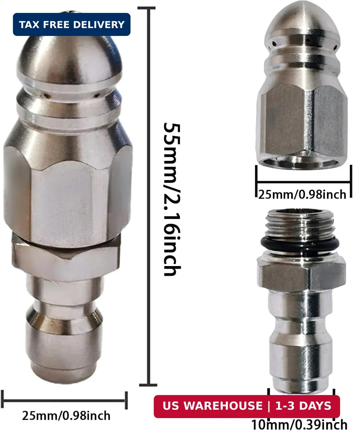 Pressure Washer Pressure Drain Jetter Hose Nozzle,1/4” Quickly Connector Sewer