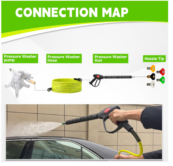 M MINGLE Pressure Washer Hose and Gun Kit, 50 FT Power Washer Hose with 5 Tips