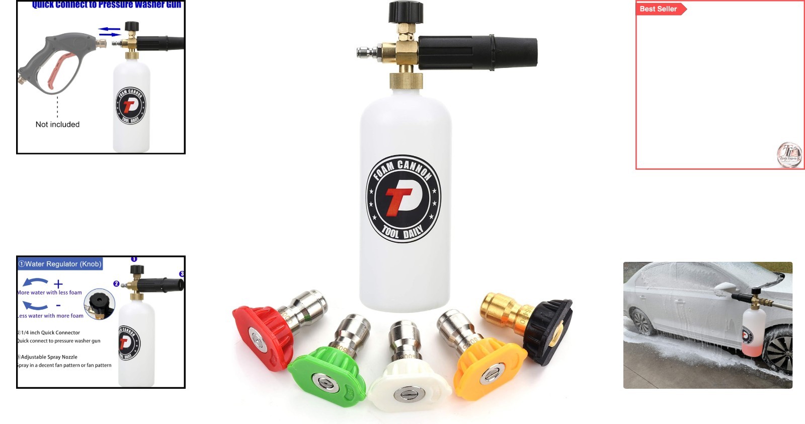 Professional 1-Liter Foam Cannon with Quick Connect & 5 Nozzle Tips