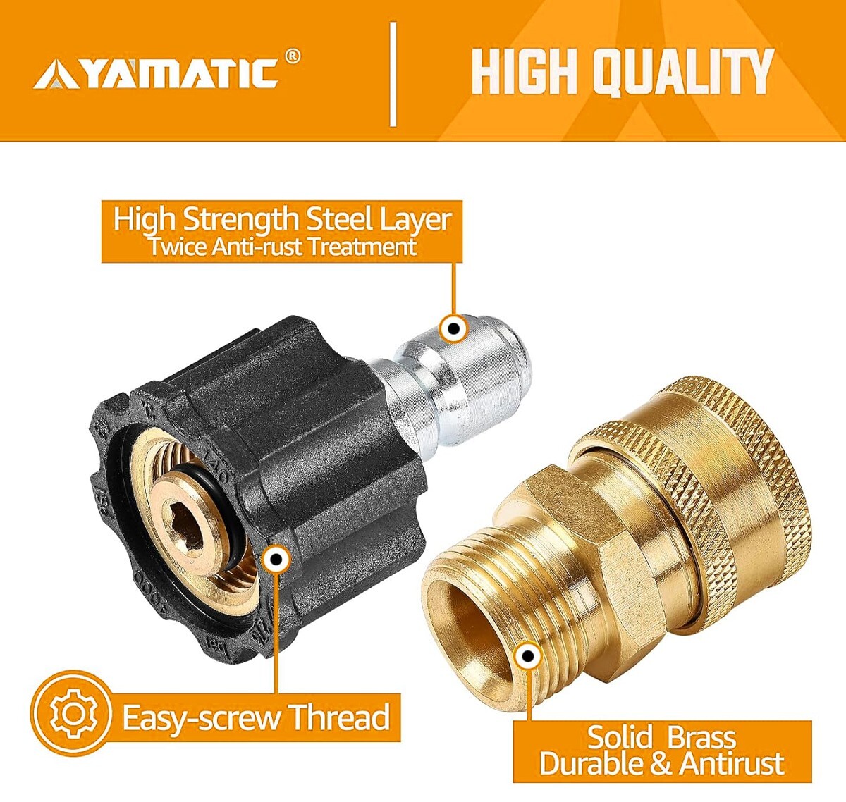 YAMATIC Pressure Washer Fittings M22 to 3/8″ Quick Connectors 5000 PSI