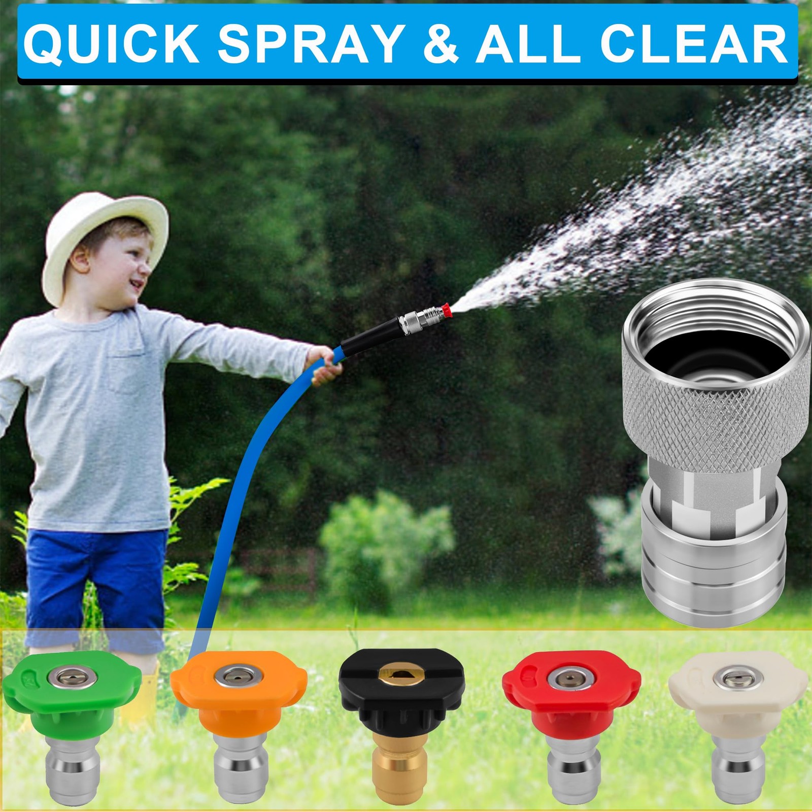 Garden Hose to Pressure Washer Adapter with 5 Pcs Spray Nozzle Tips for Car