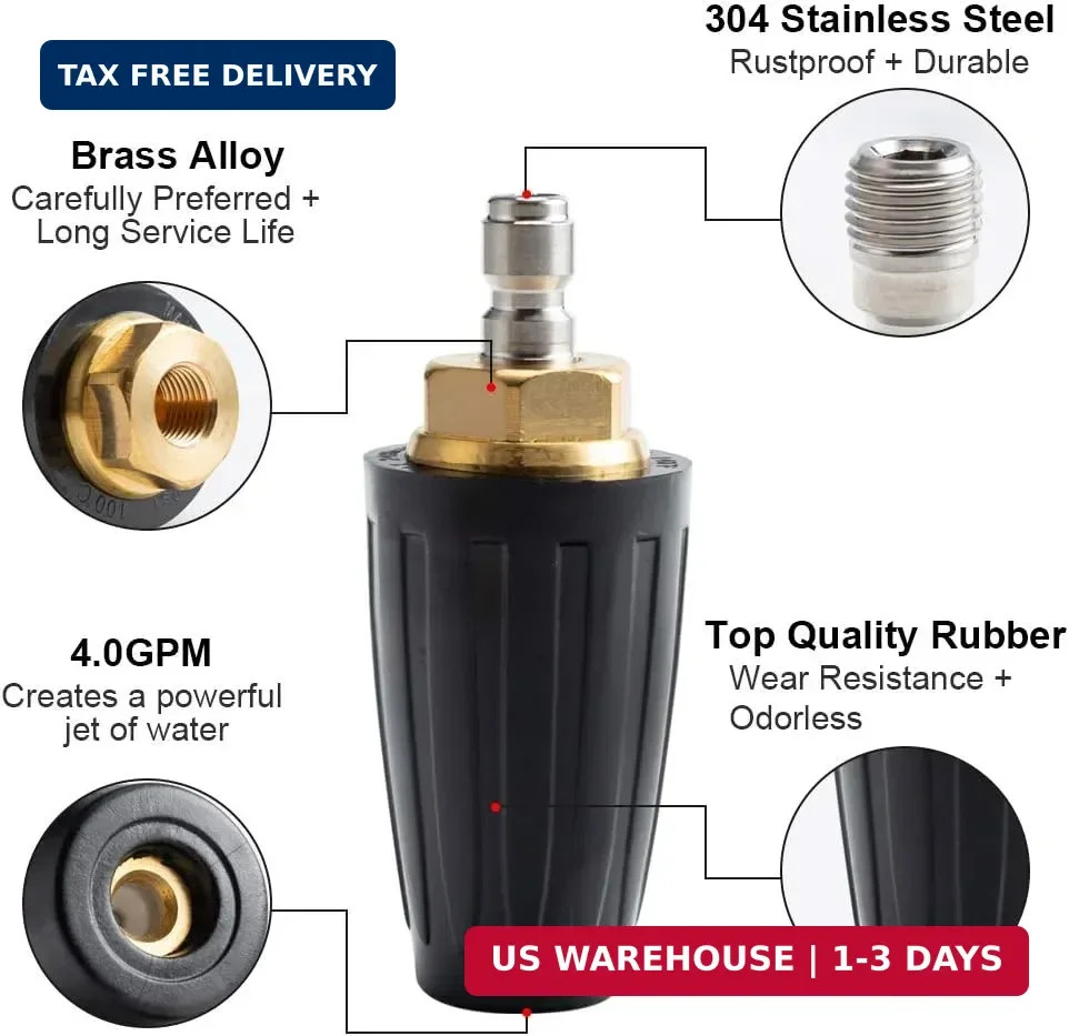 AURORA CAR Pressure Washer Tips Turbo Nozzle Pressure Washer 4000 PSI Max Rotati